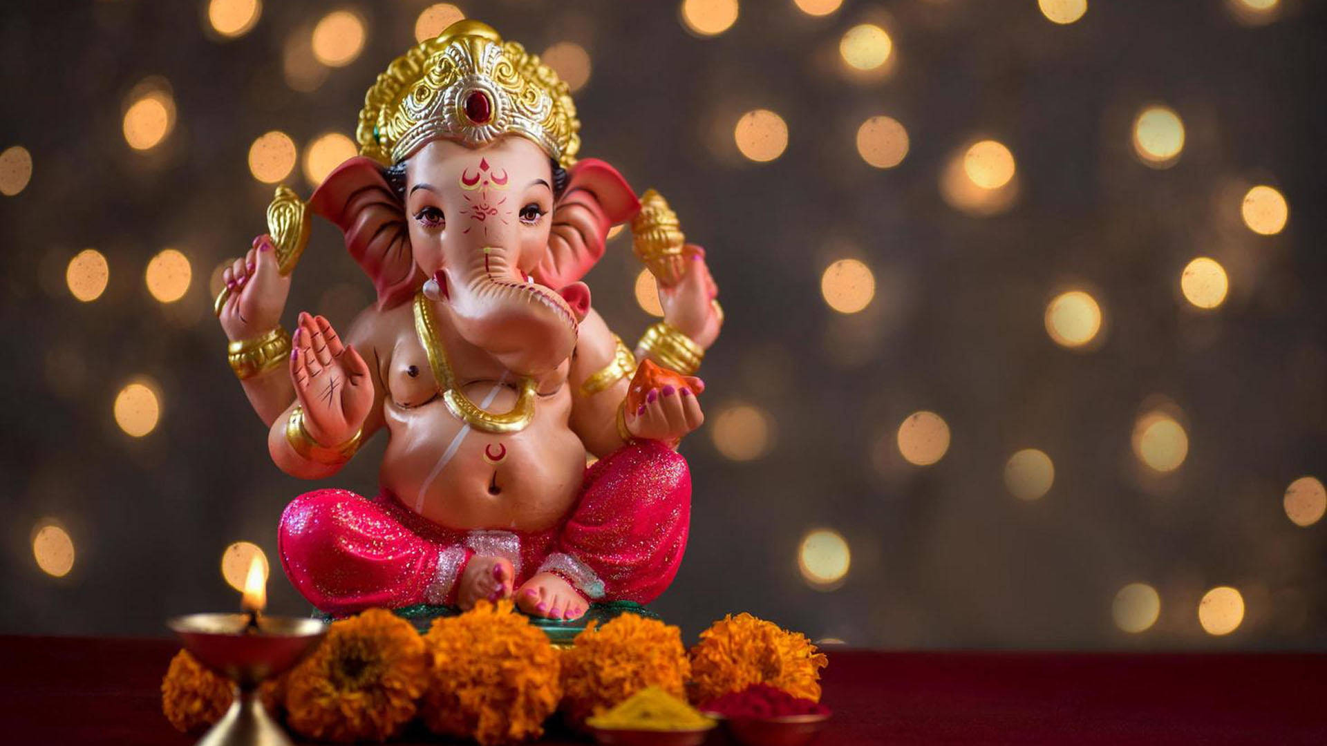 Ganesh, Full HD Figure, candle, Full HD Desktop Wallpaper