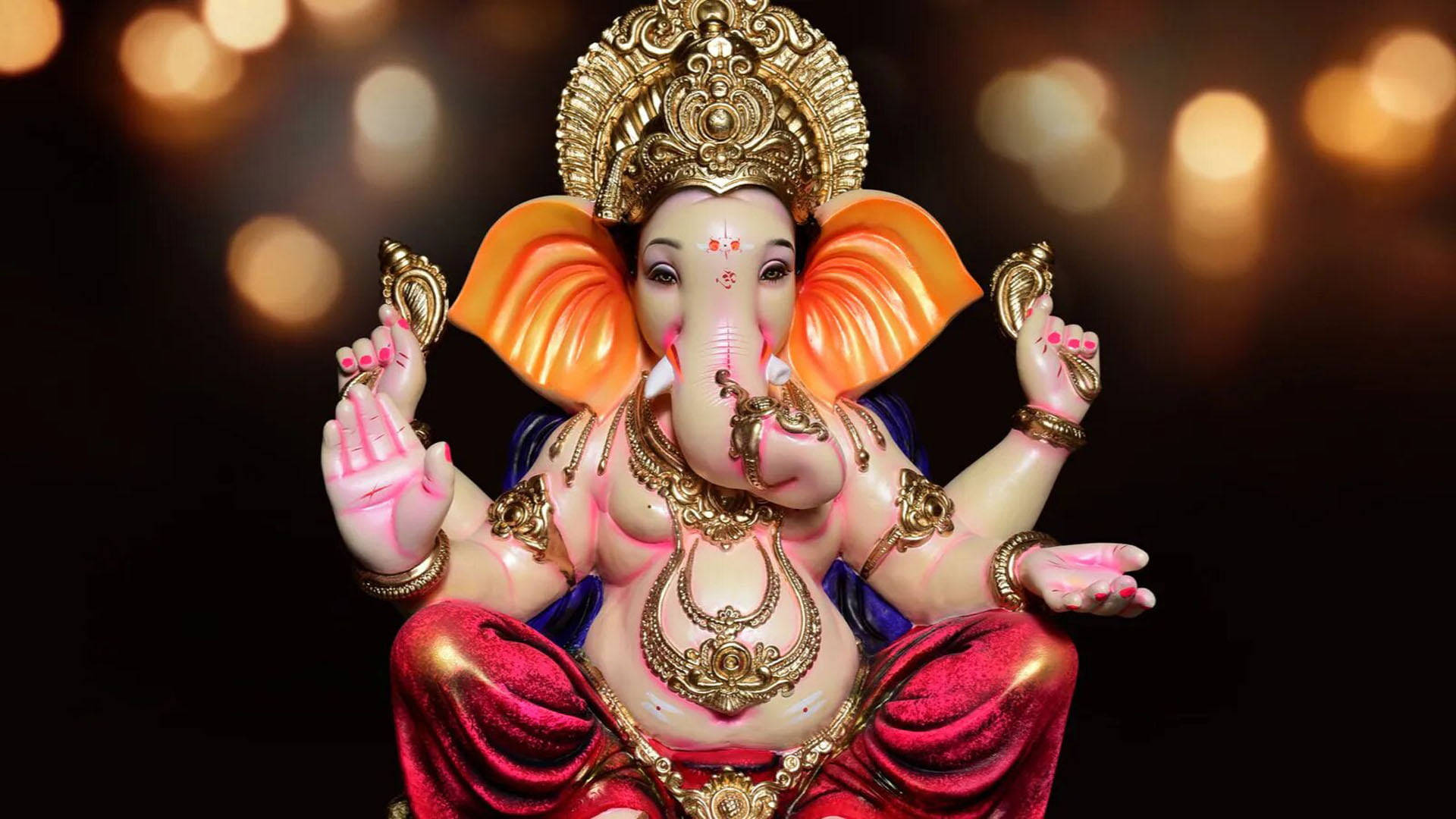 Ganesh, golden statue, pink skin, Full HD Desktop Wallpaper