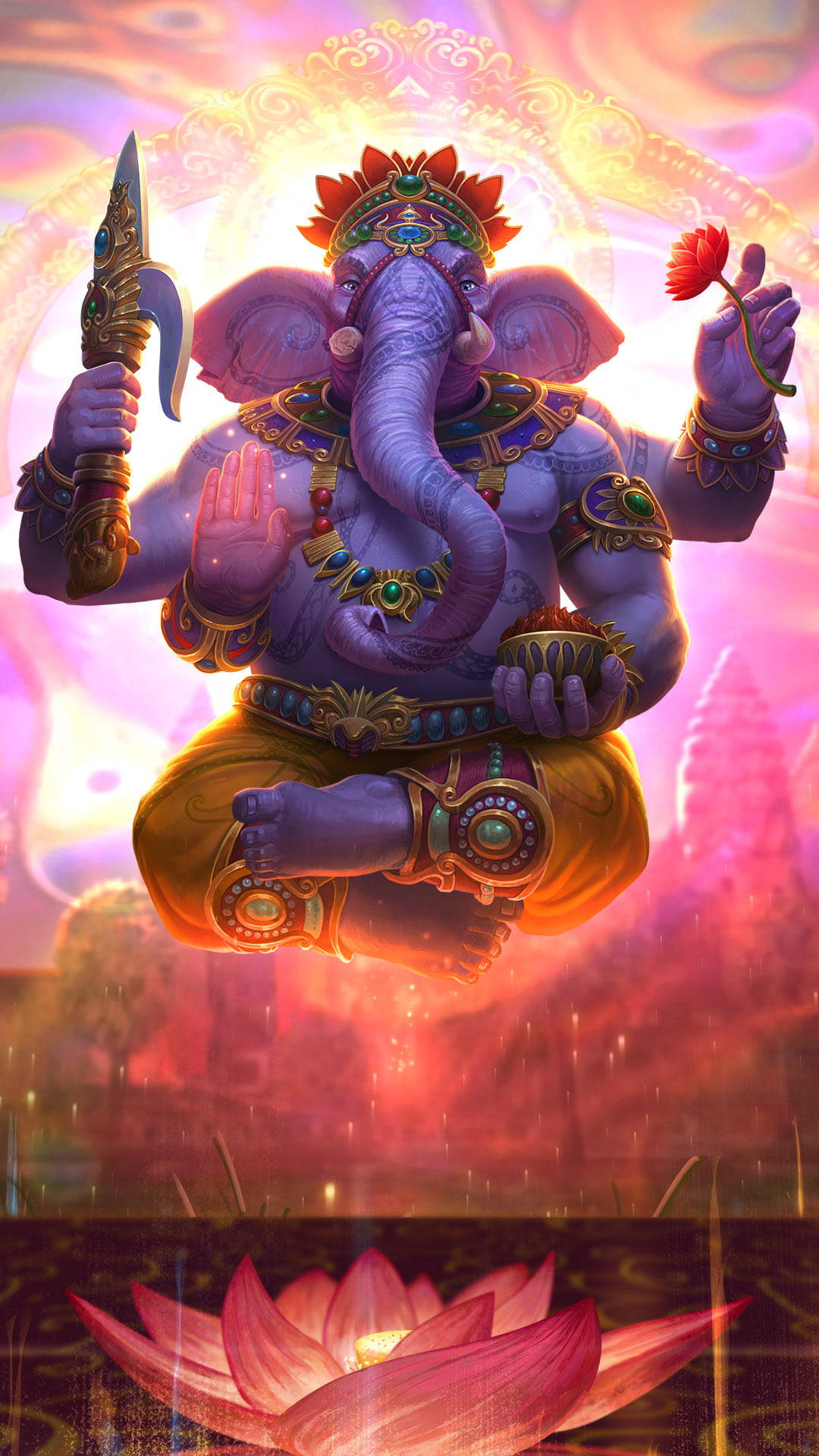 Ganesh, purple Ganesha, ornate jewelry, Full HD Phone Wallpaper