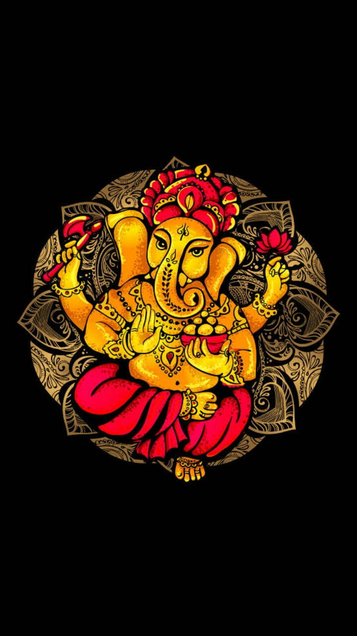 Ganesh, golden lotus, mandala, HD Phone Wallpaper