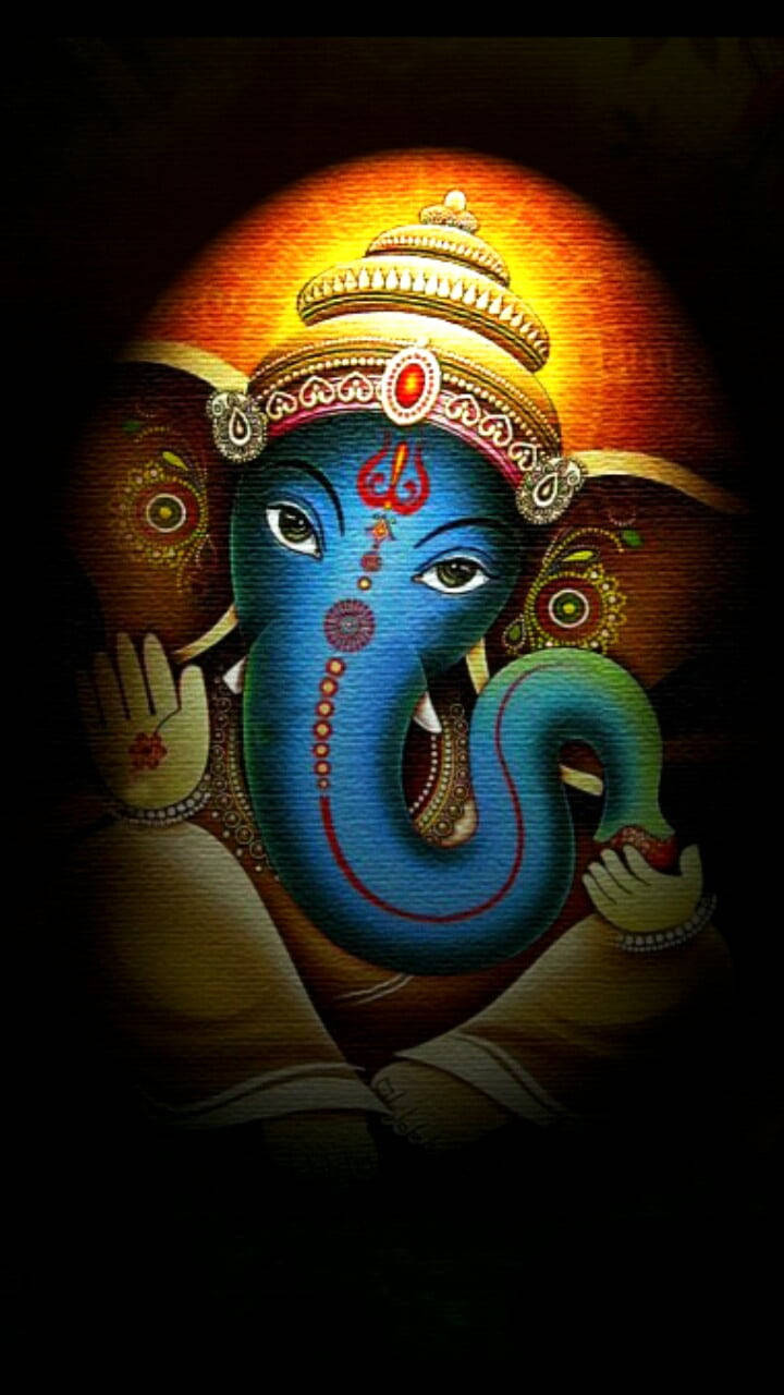 Ganesh, blue face, golden crown, HD Phone Wallpaper