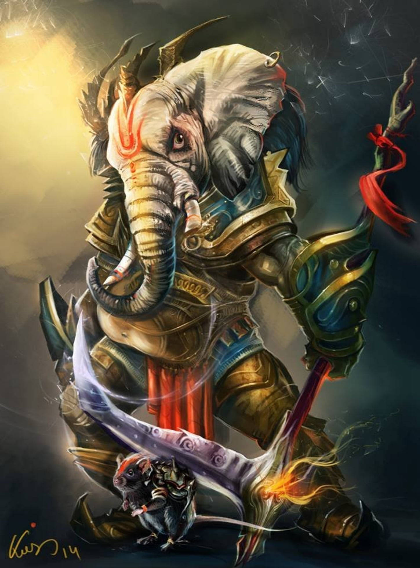 Ganesh, warrior armor, elephant warrior, Full HD Phone Wallpaper