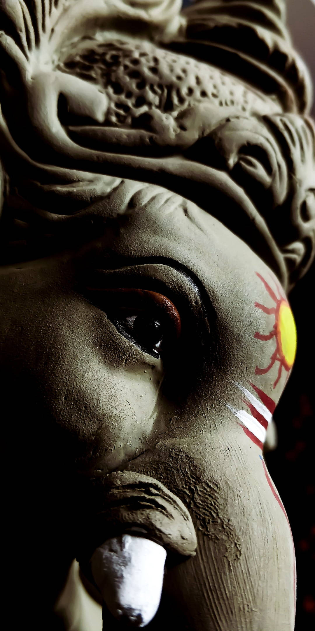 stone elephant head statue, red and yellow sun markings, weathered stone, Full HD Phone Wallpaper