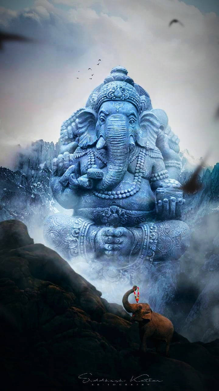 Ganesh, mountain statue, blue stone, HD Phone Wallpaper