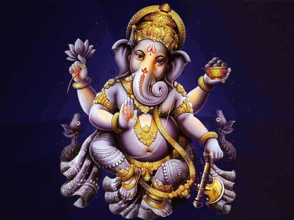 Ganesh Ji, purple skinned, golden jewelry, SD Desktop Wallpaper