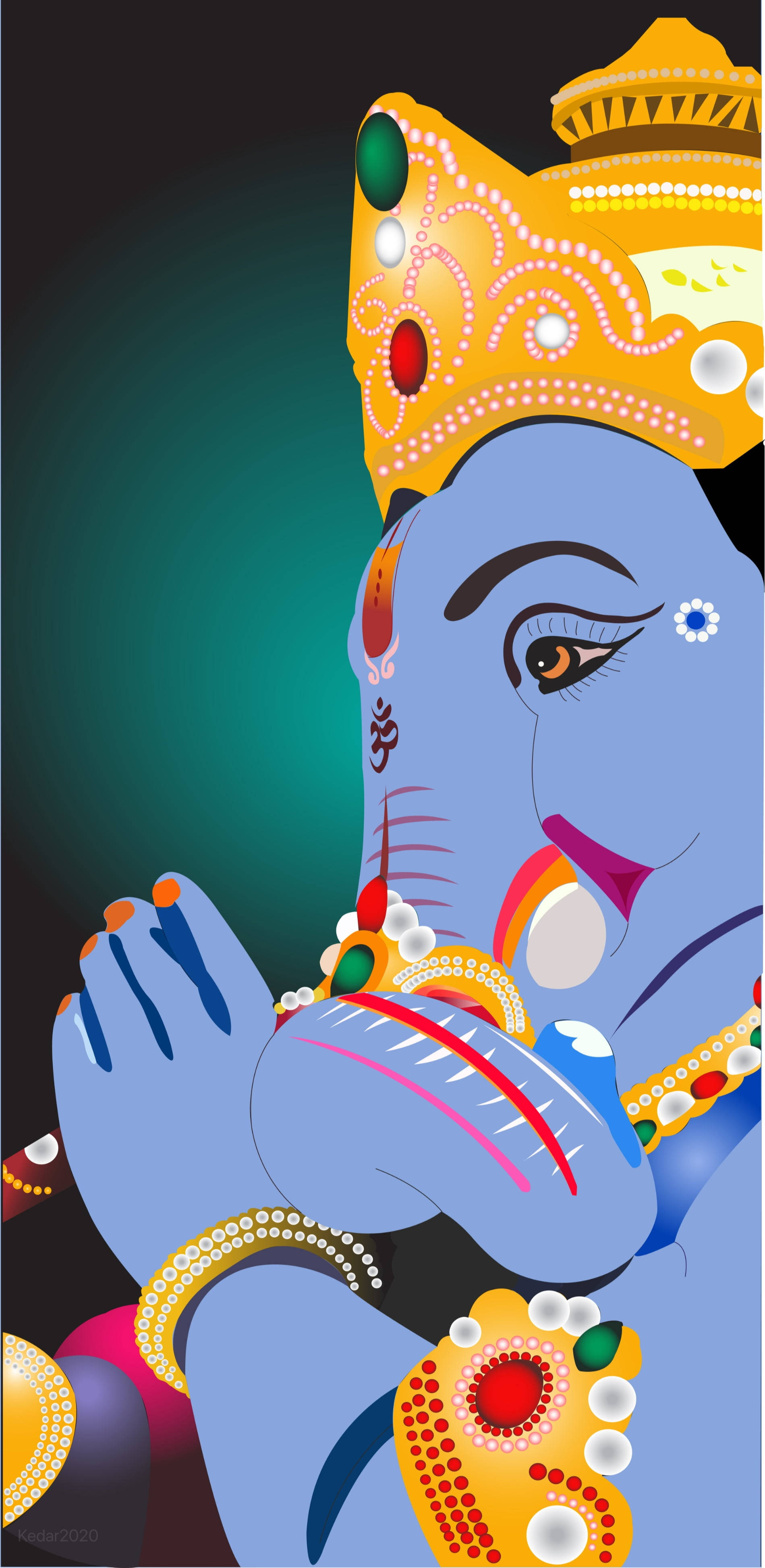 Ganesh Ji, blue skin, golden crown, 4K Phone Wallpaper