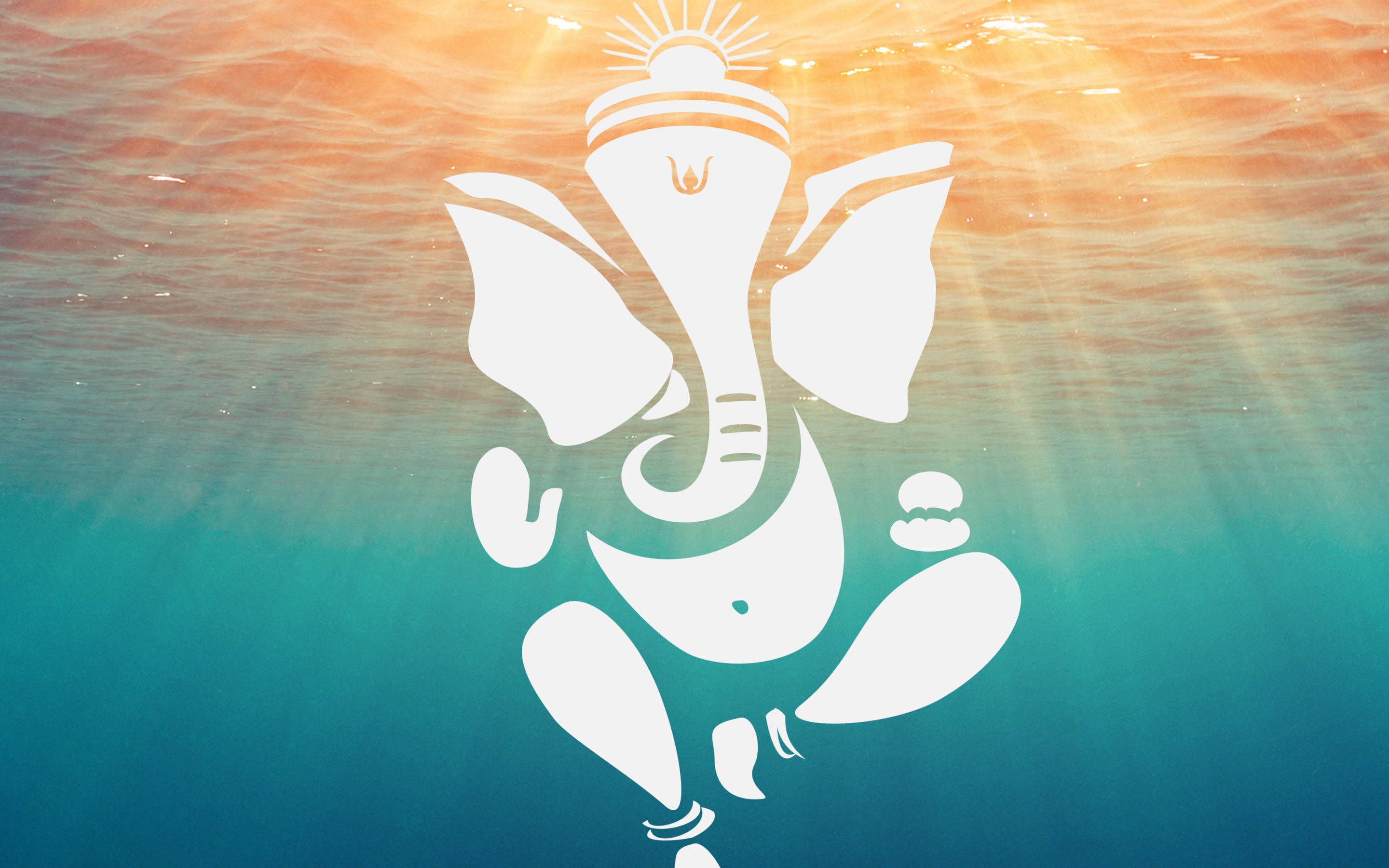 Ganesh Ji, underwater, white silhouette, 2K Desktop Wallpaper