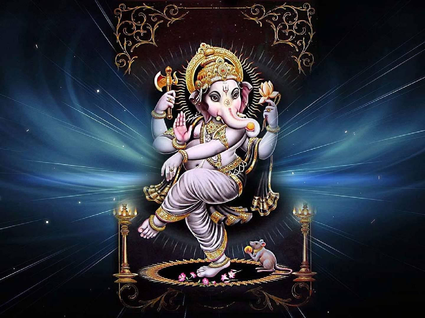 Ganesh, elephant head, golden ornaments, HD Desktop Wallpaper