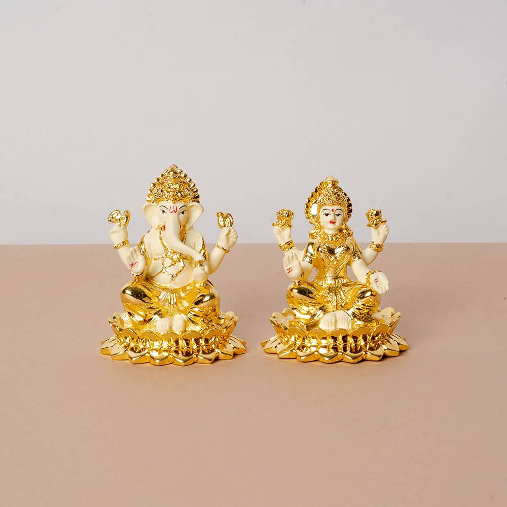 Ganesh, Lakshmi, golden, SD Desktop Wallpaper