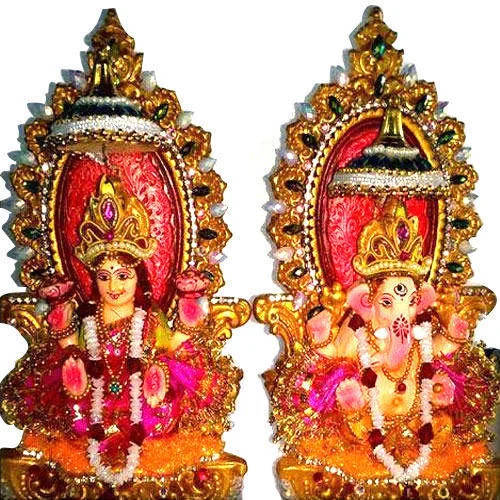 Ganesh Lakshmi, gold crowns, jewels, SD Desktop Wallpaper