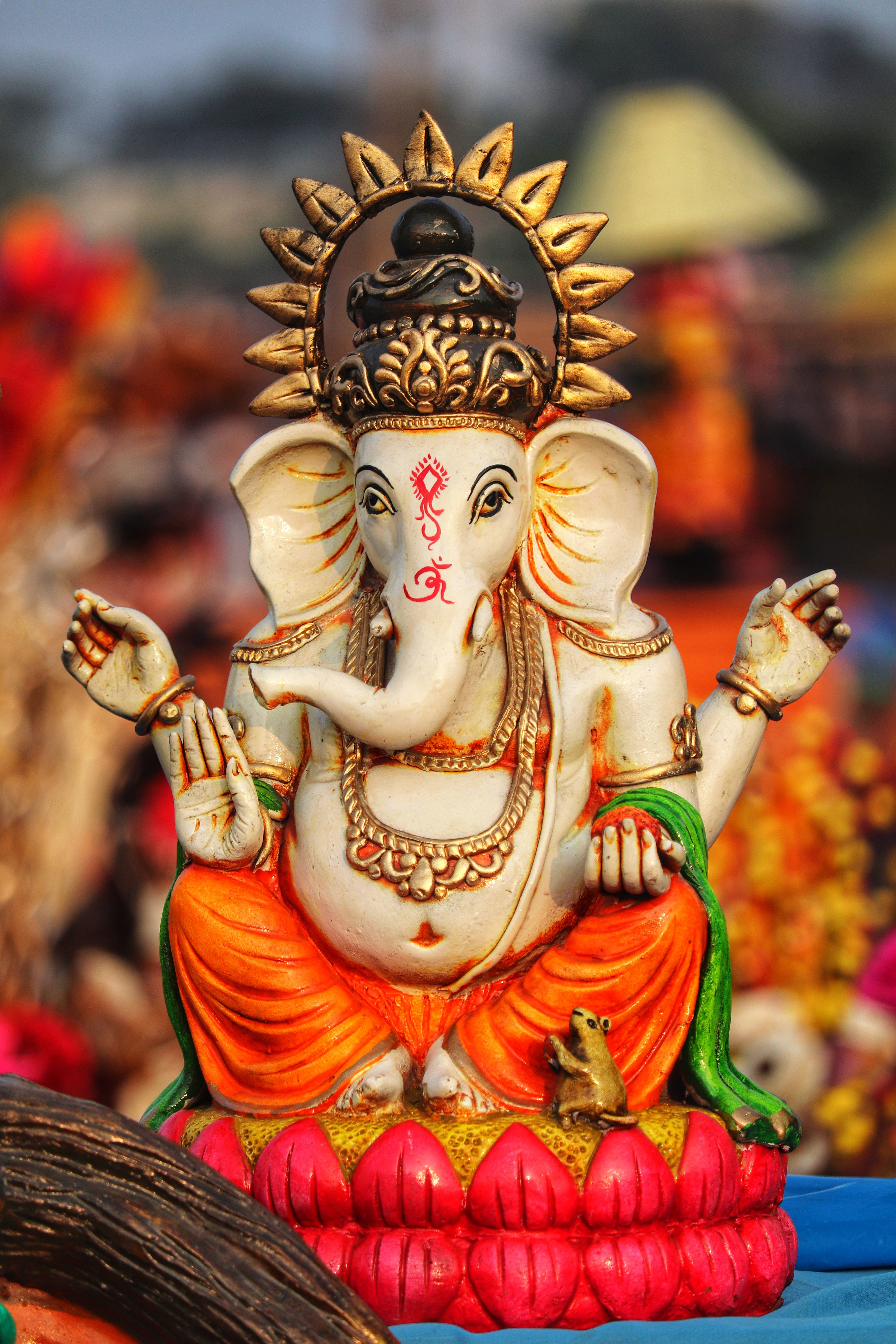 Ganesh, white skinned, golden crown, 5K Phone Wallpaper