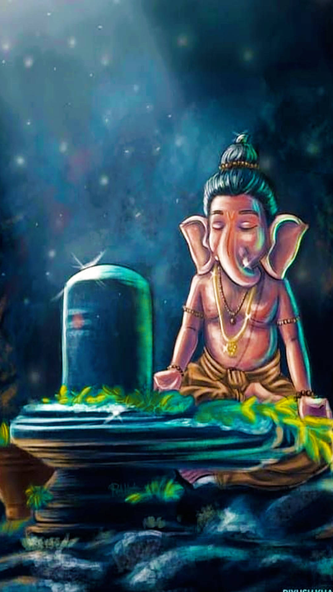 Ganesh, lotus, shivling, Full HD Phone Wallpaper