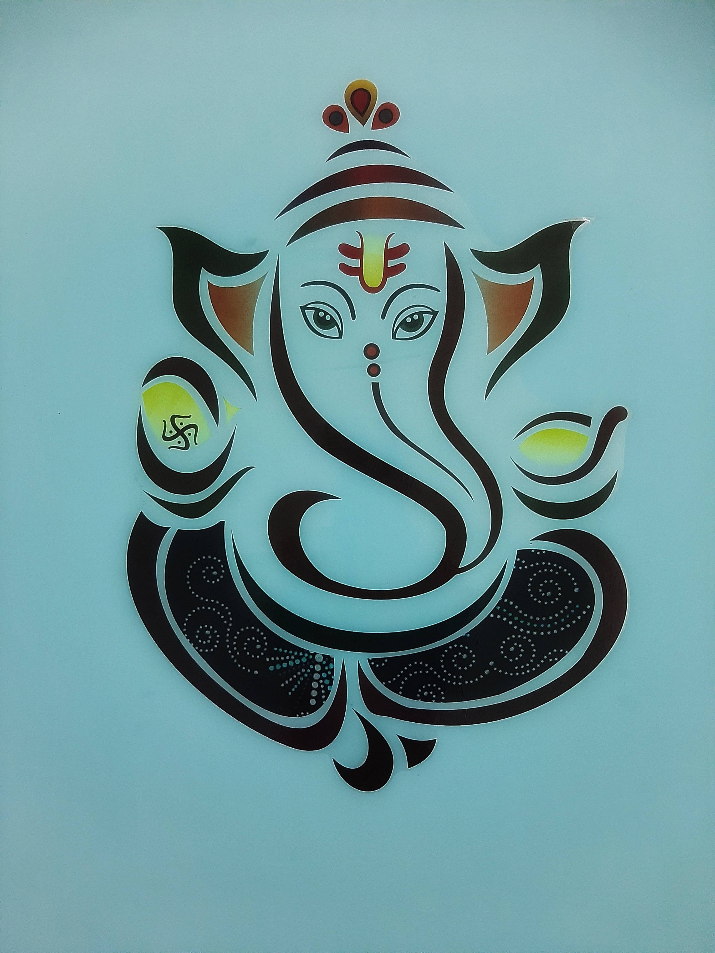 Ganesh Mobile, black and yellow, intricate swirls and dots, 4K Phone Wallpaper