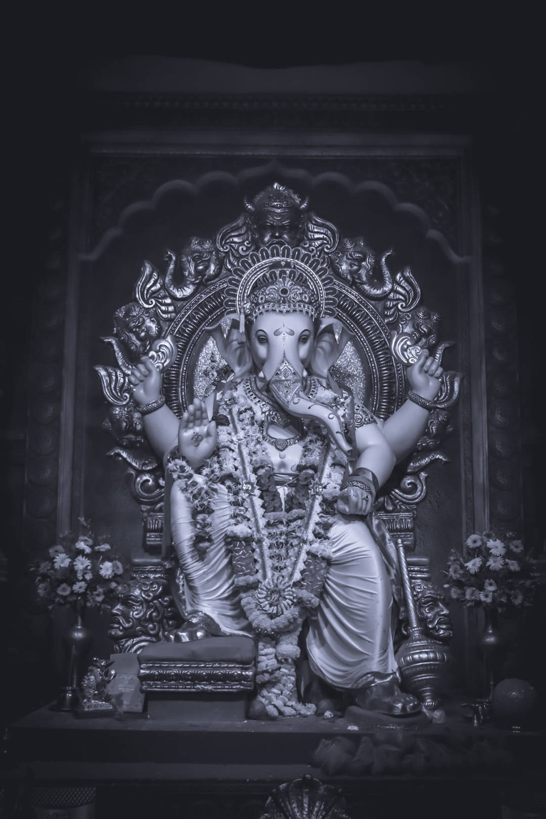 Ganesh, black and white, temple, HD Phone Wallpaper