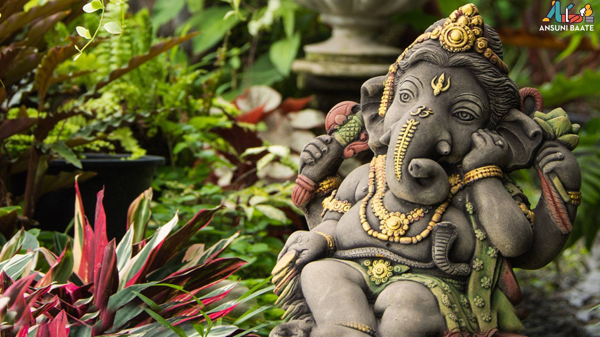 Ganesh, 3d garden statue, stone statue, Full HD Desktop Wallpaper