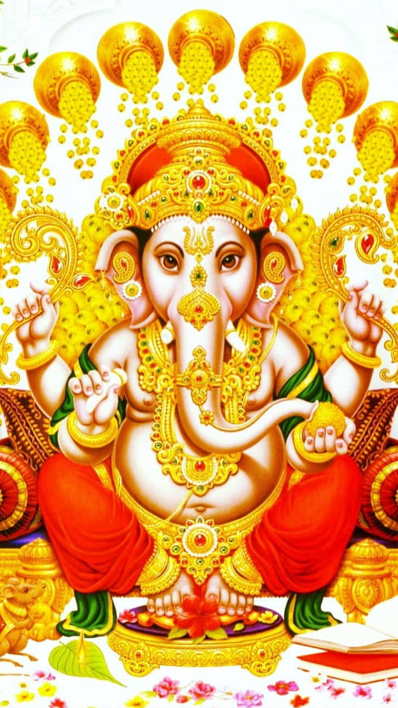 Ganesh, golden jewelry, red dhoti, HD Phone Wallpaper