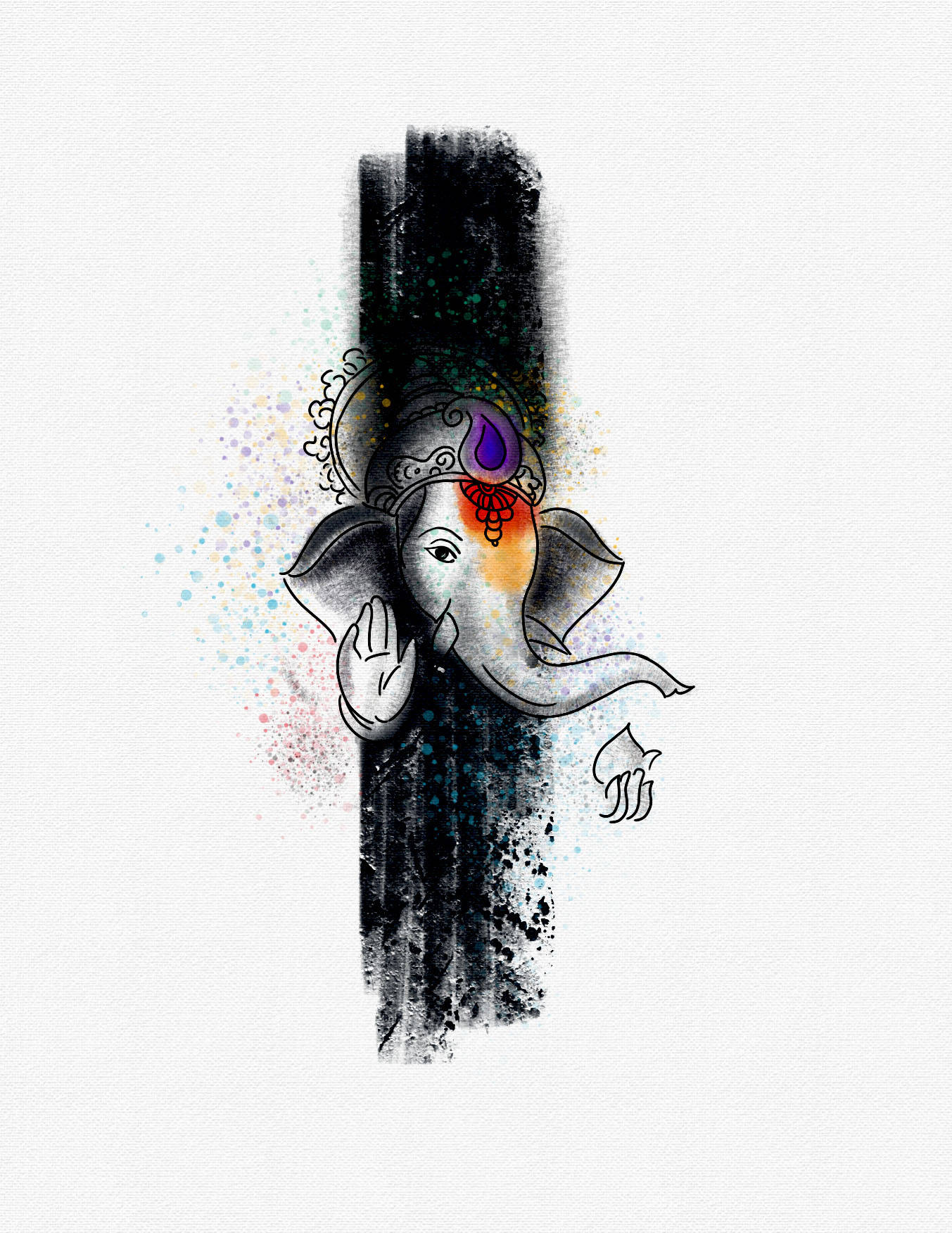 Ganesh, black ink stroke, textured white background, HD Phone Wallpaper