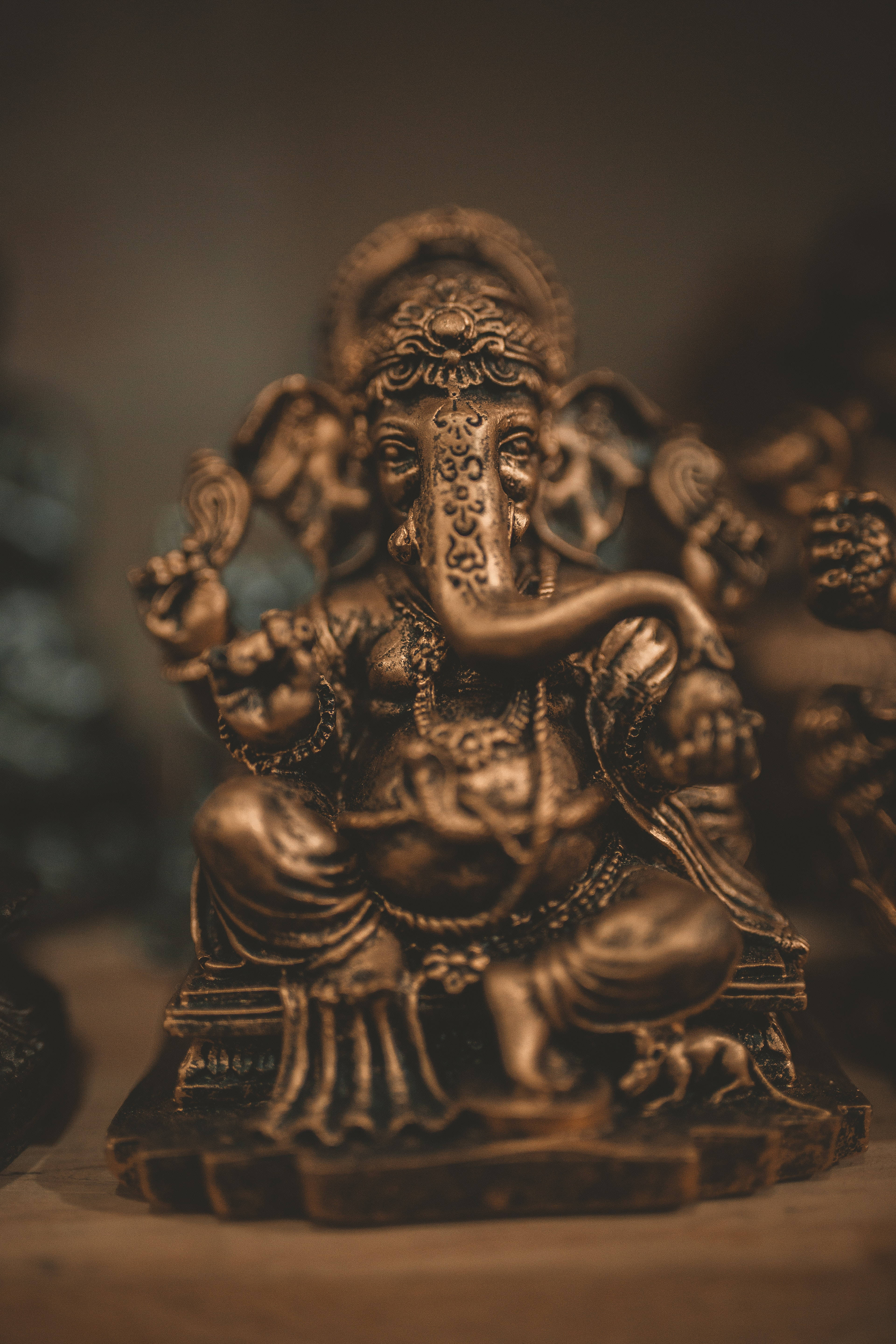 Ganesha, bronze statue, 4K, 5K Phone Wallpaper