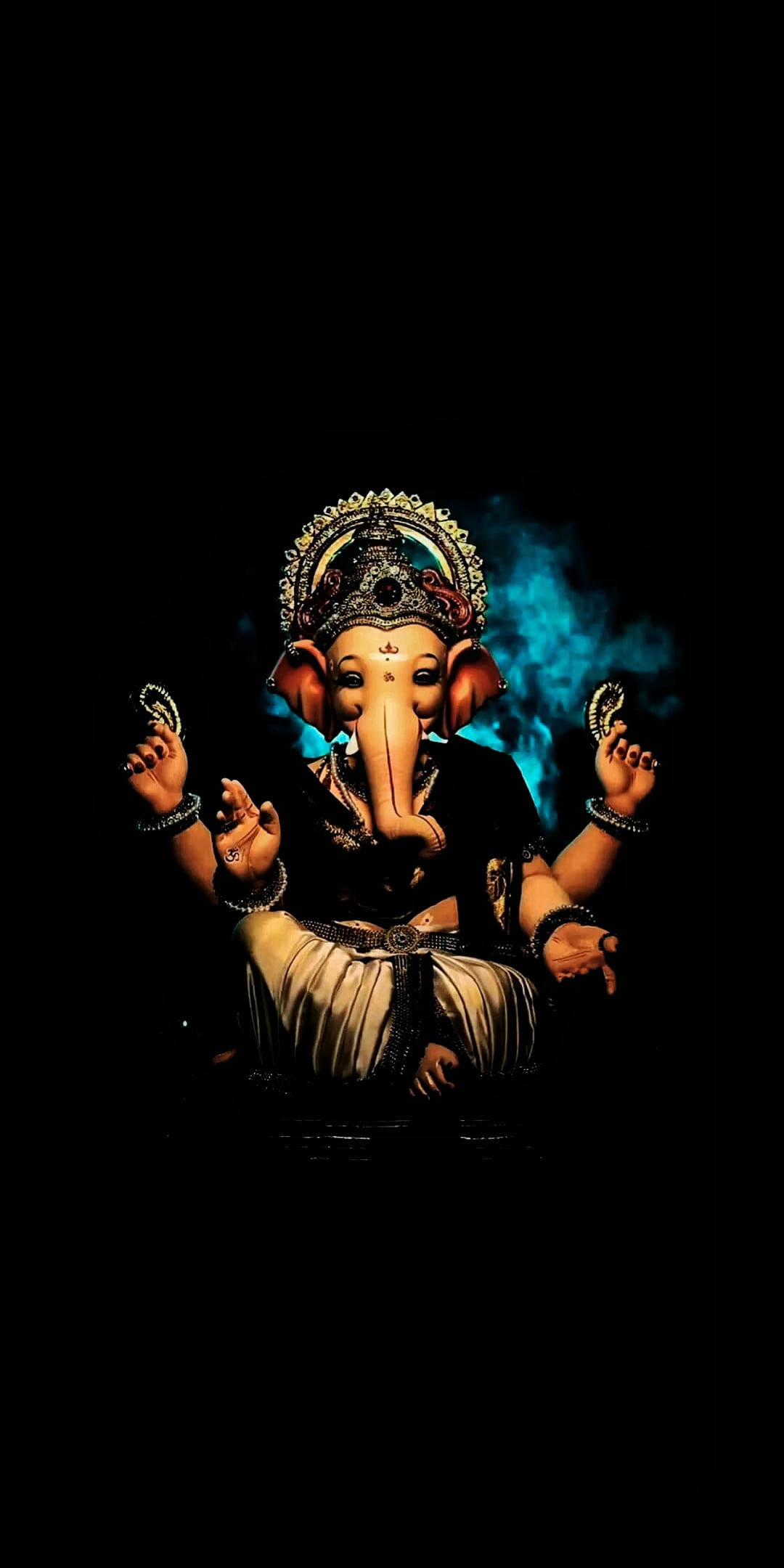 Ganesha, glowing blue aura, black background, Full HD Phone Wallpaper