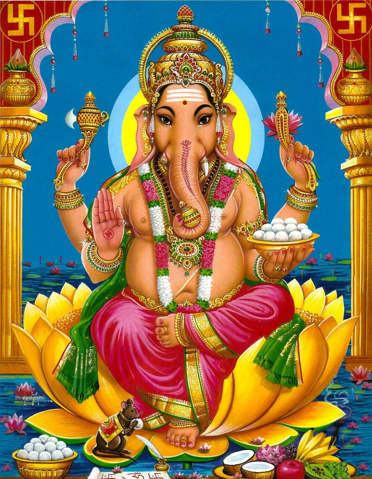 Ganesha, gold, pink, HD Phone Wallpaper