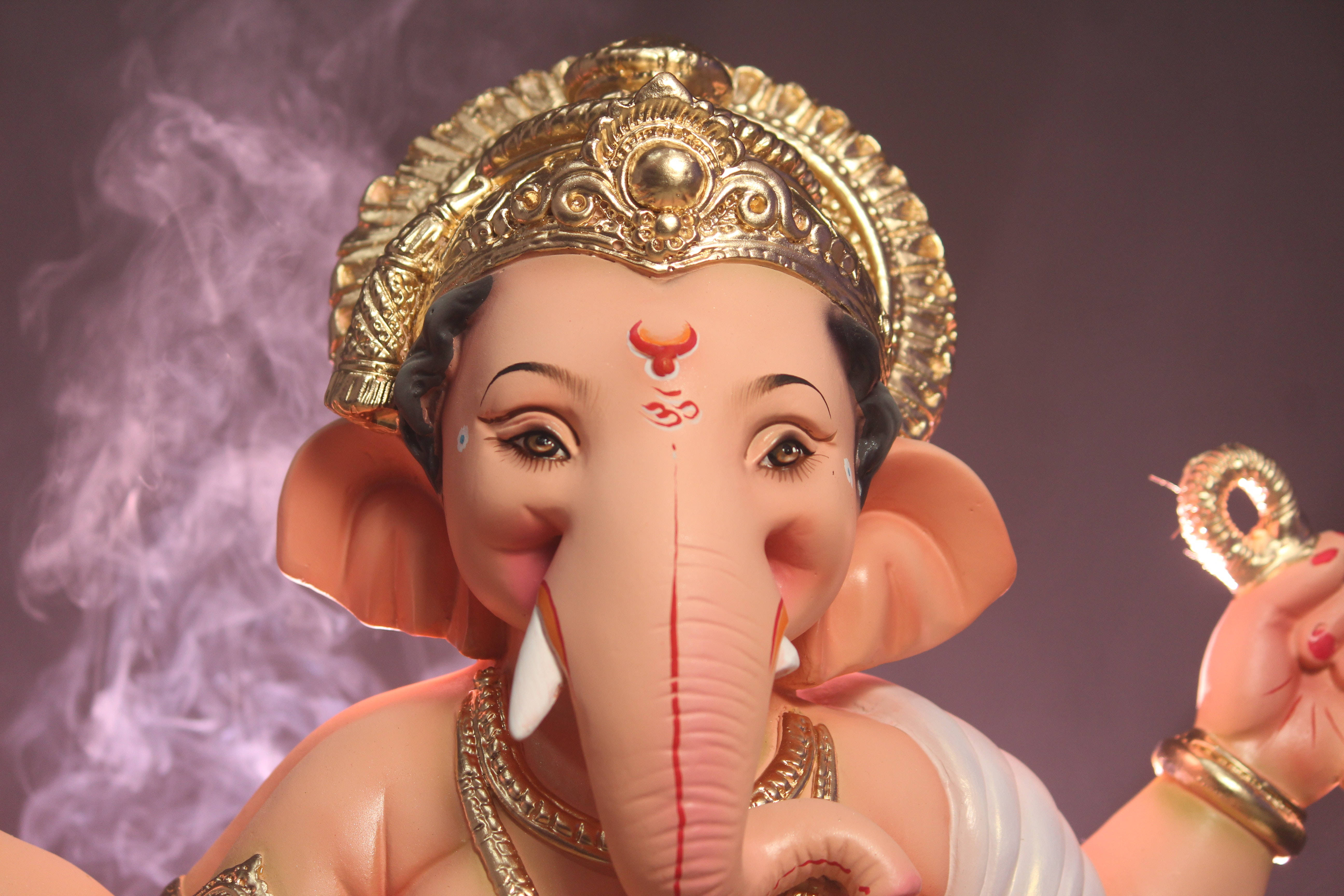 Ganesha, golden crown, red markings, 5K Desktop Wallpaper