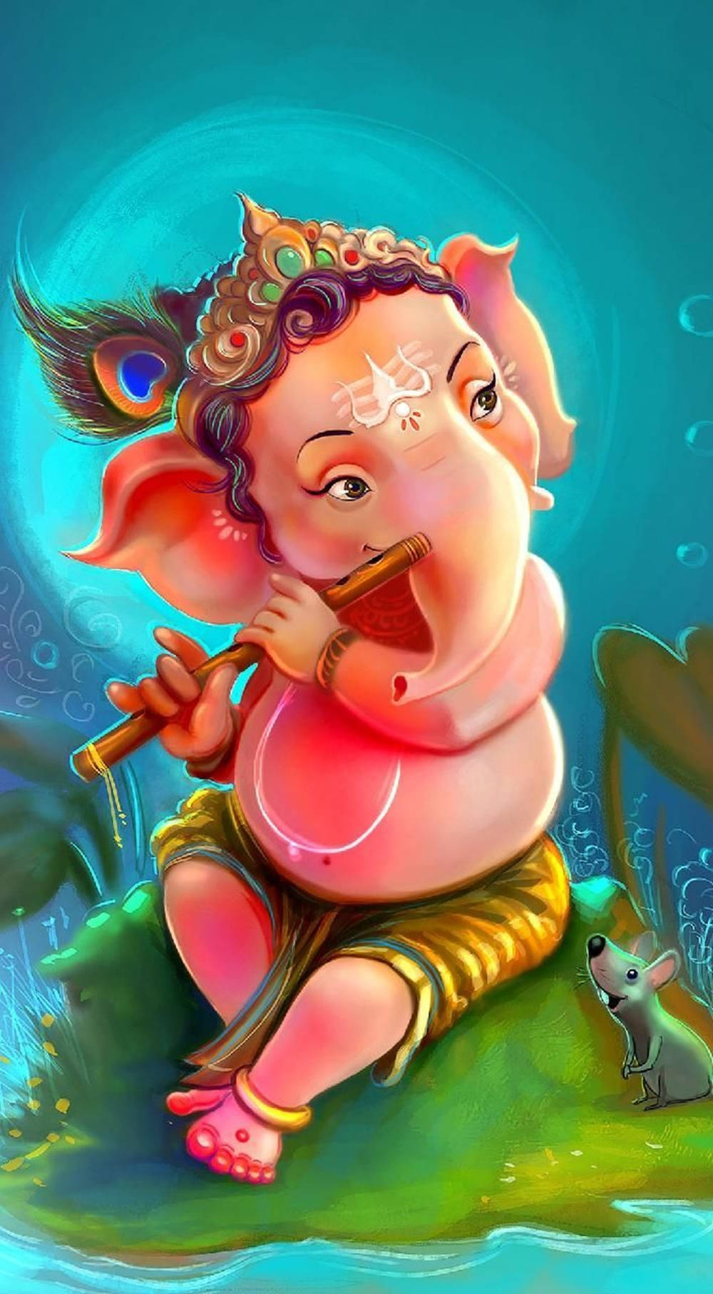 Ganesha, flute, pink elephant-headed god, HD Phone Wallpaper
