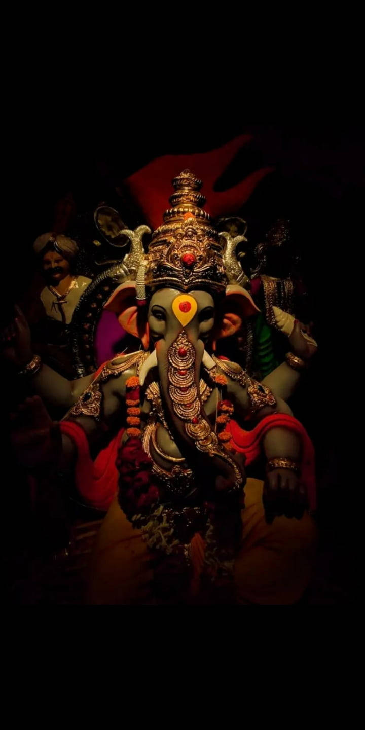 Ganesha, golden-decorated, dark background, HD Phone Wallpaper
