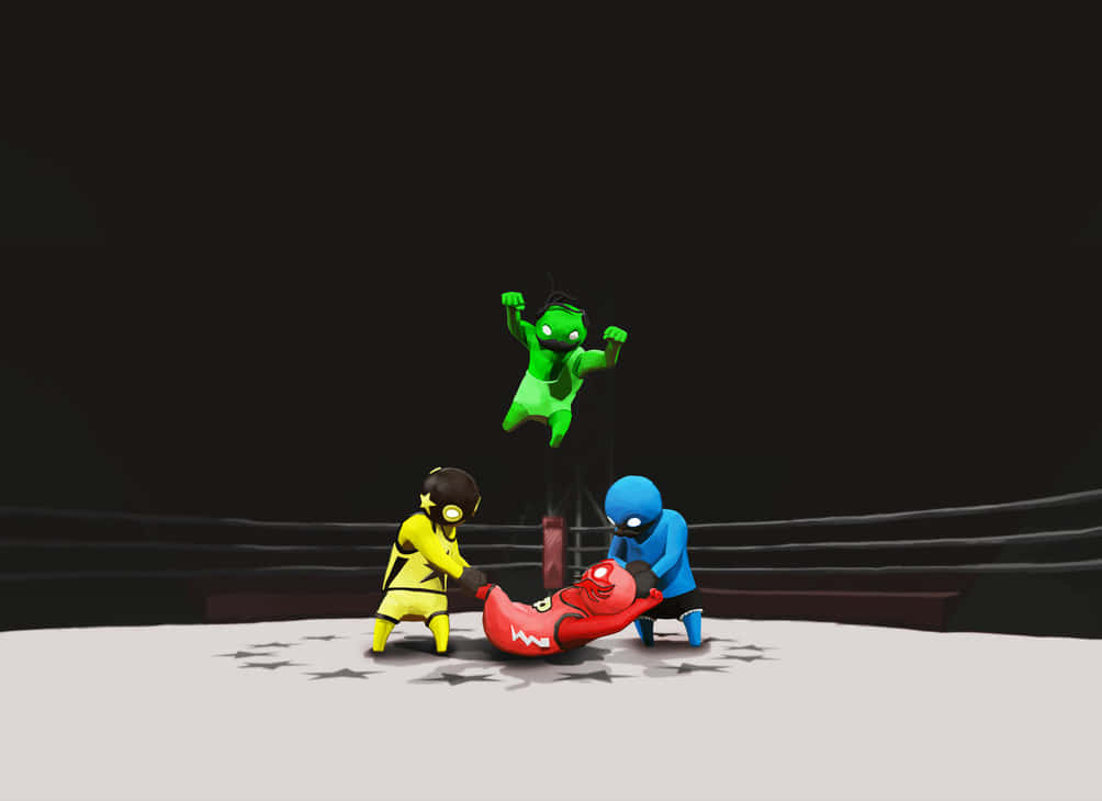Gang Beast, boxing ring, green fighter, SD Desktop Wallpaper