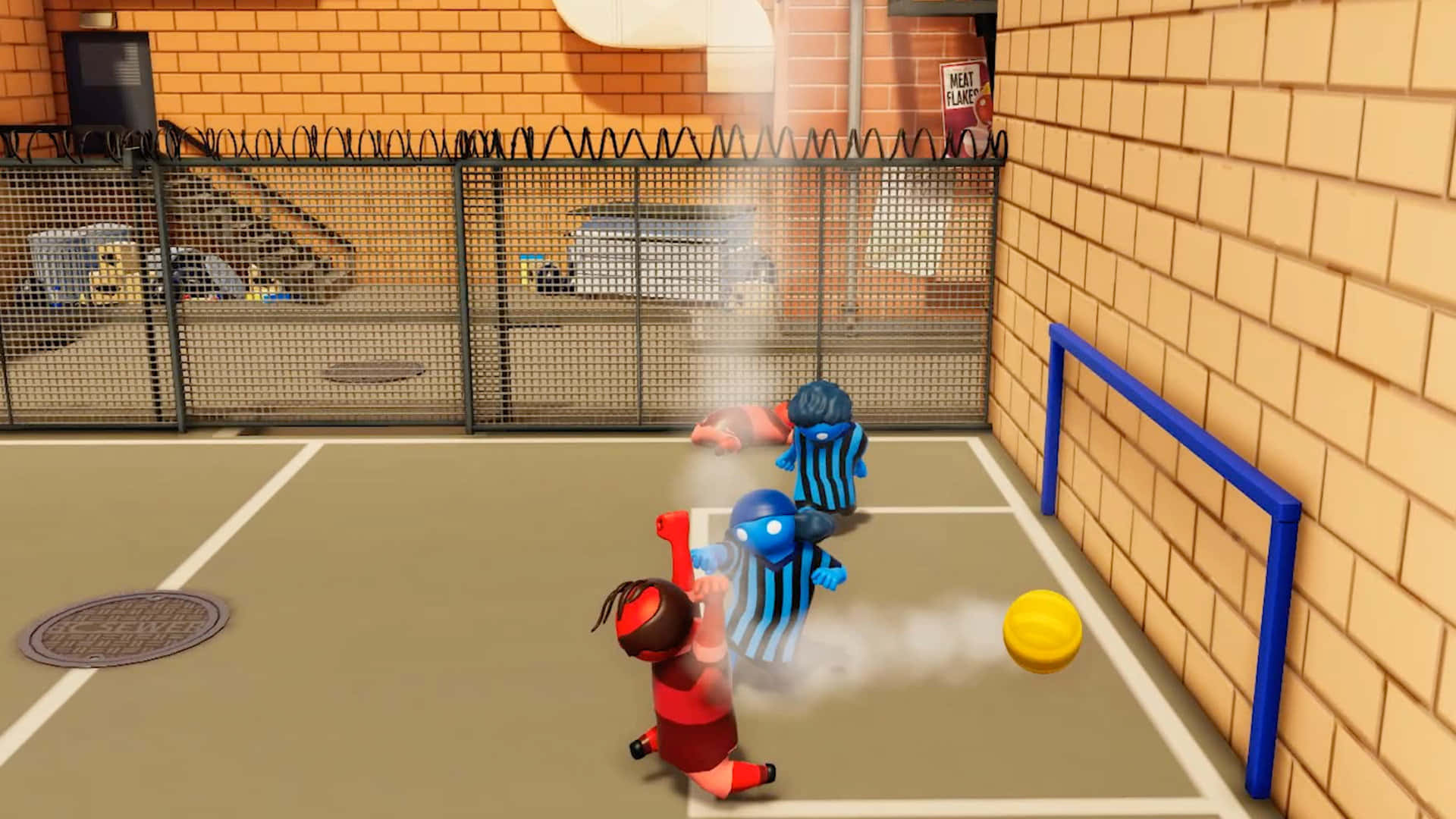 Gang Beast, red and blue striped uniforms, yellow ball, Full HD Desktop Wallpaper