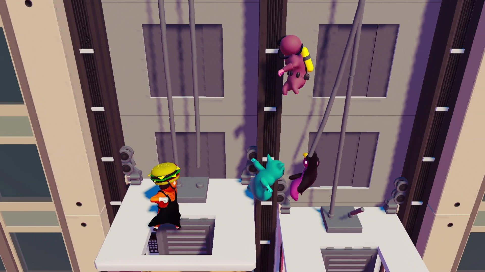 Gang Beast, cartoon characters, skyscraper ledges, Full HD Desktop Wallpaper
