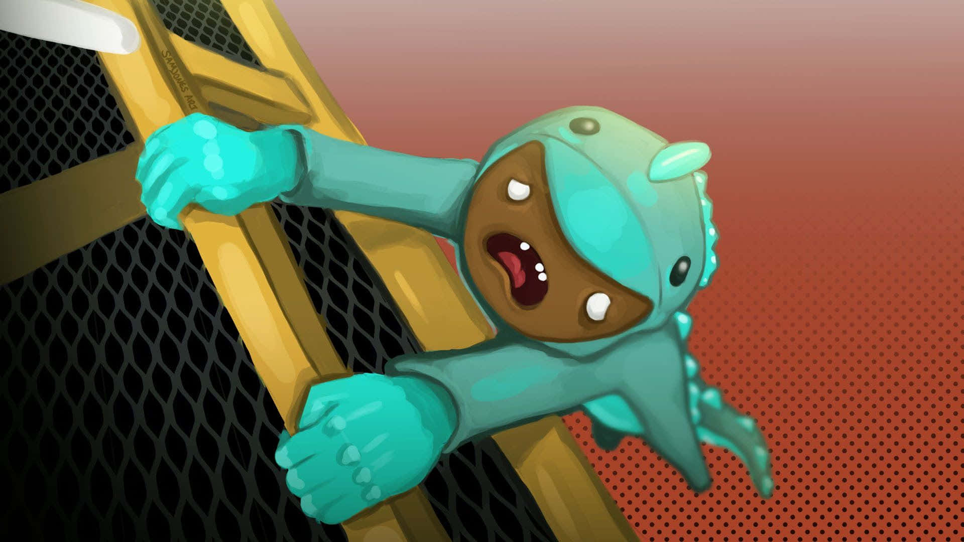 Gang Beast, teal, golden ladder, Full HD Desktop Wallpaper