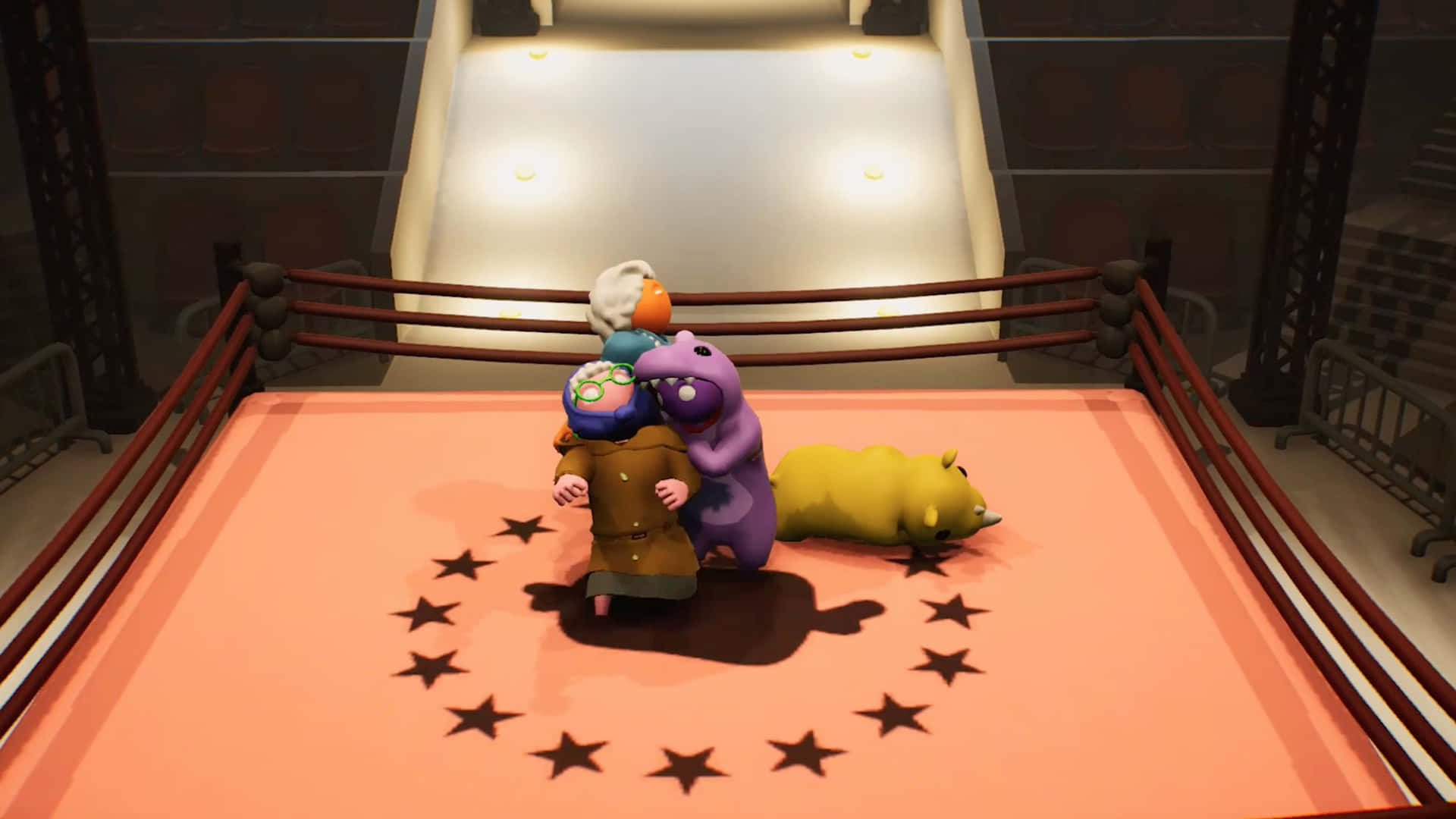 Gang Beast, wrestling ring, star pattern, Full HD Desktop Wallpaper