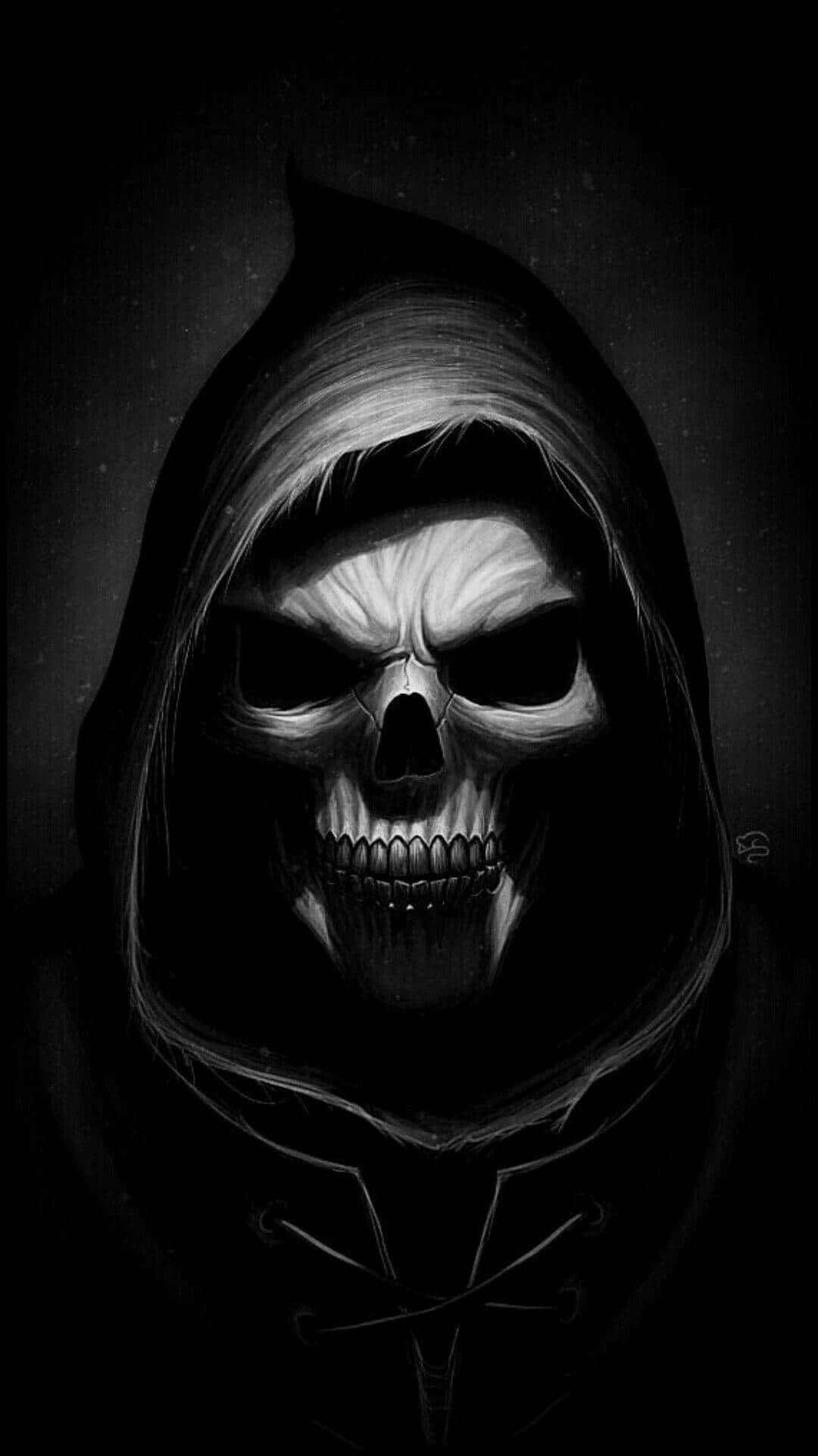 black gangster, skeletal figure, hooded robe, Full HD Phone Wallpaper