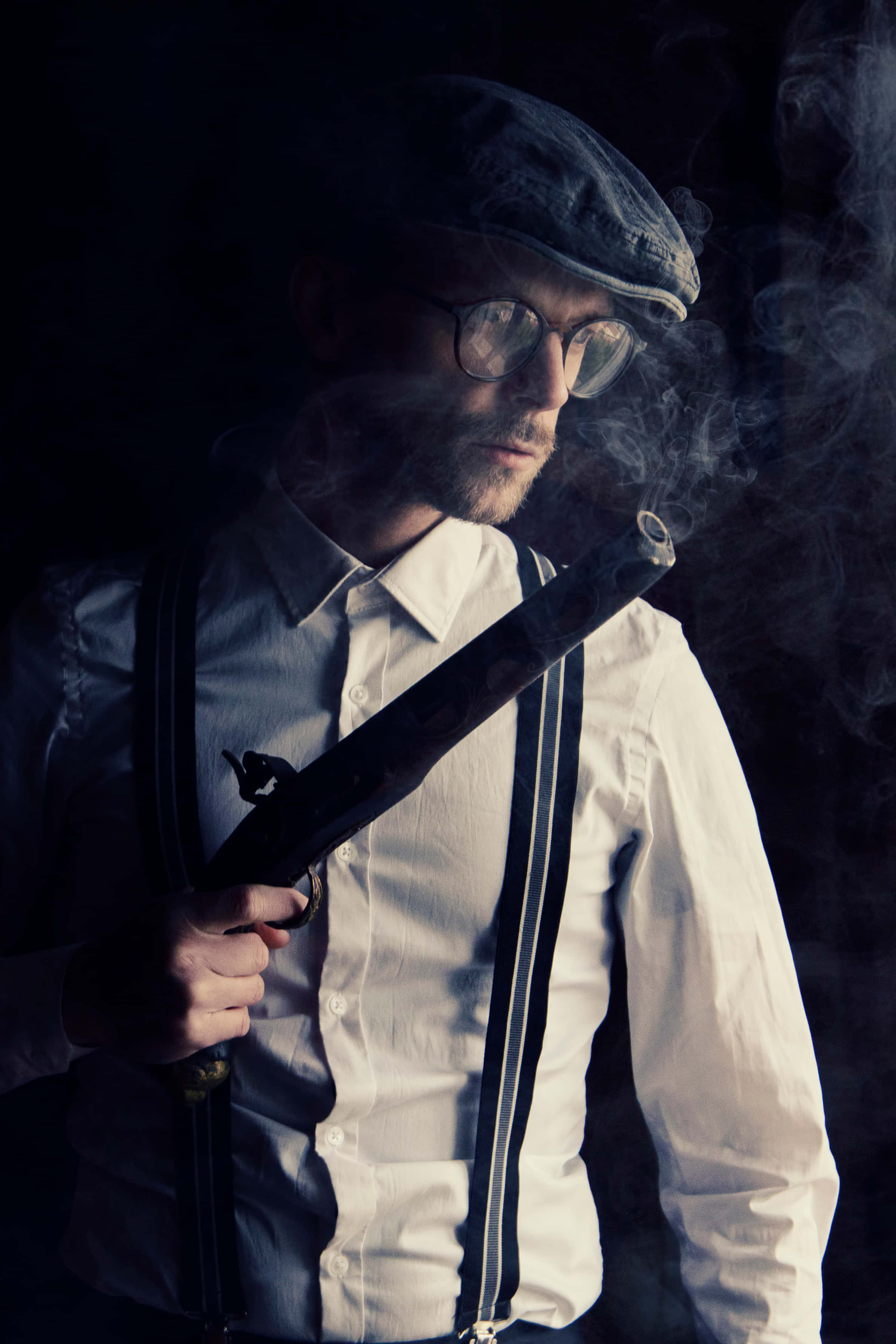 black gangster, flat cap, glasses, 2K Phone Wallpaper