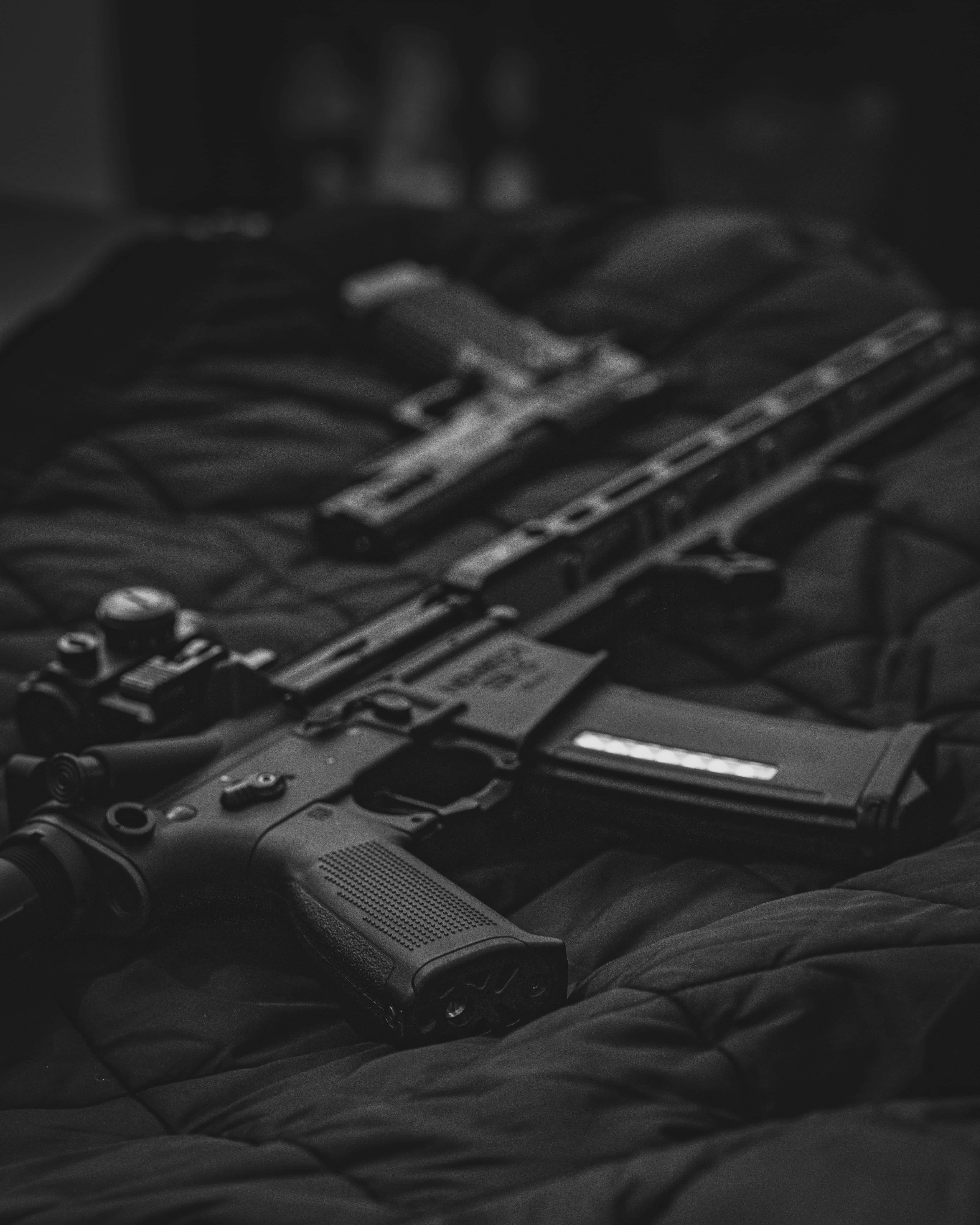 black gangster, rifle, bed, 5K Phone Wallpaper