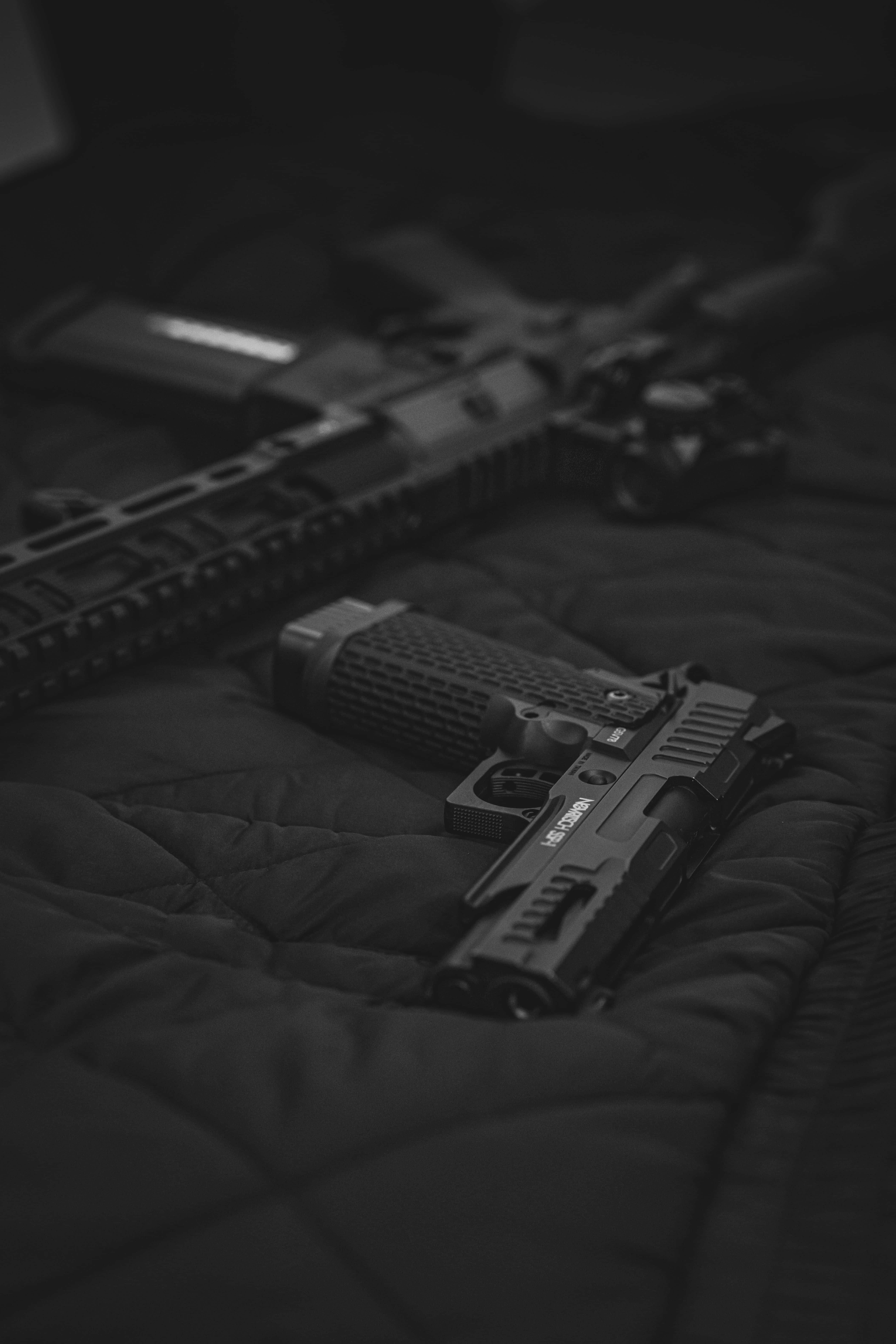 black gangster, pistol, assault rifle, 5K Phone Wallpaper