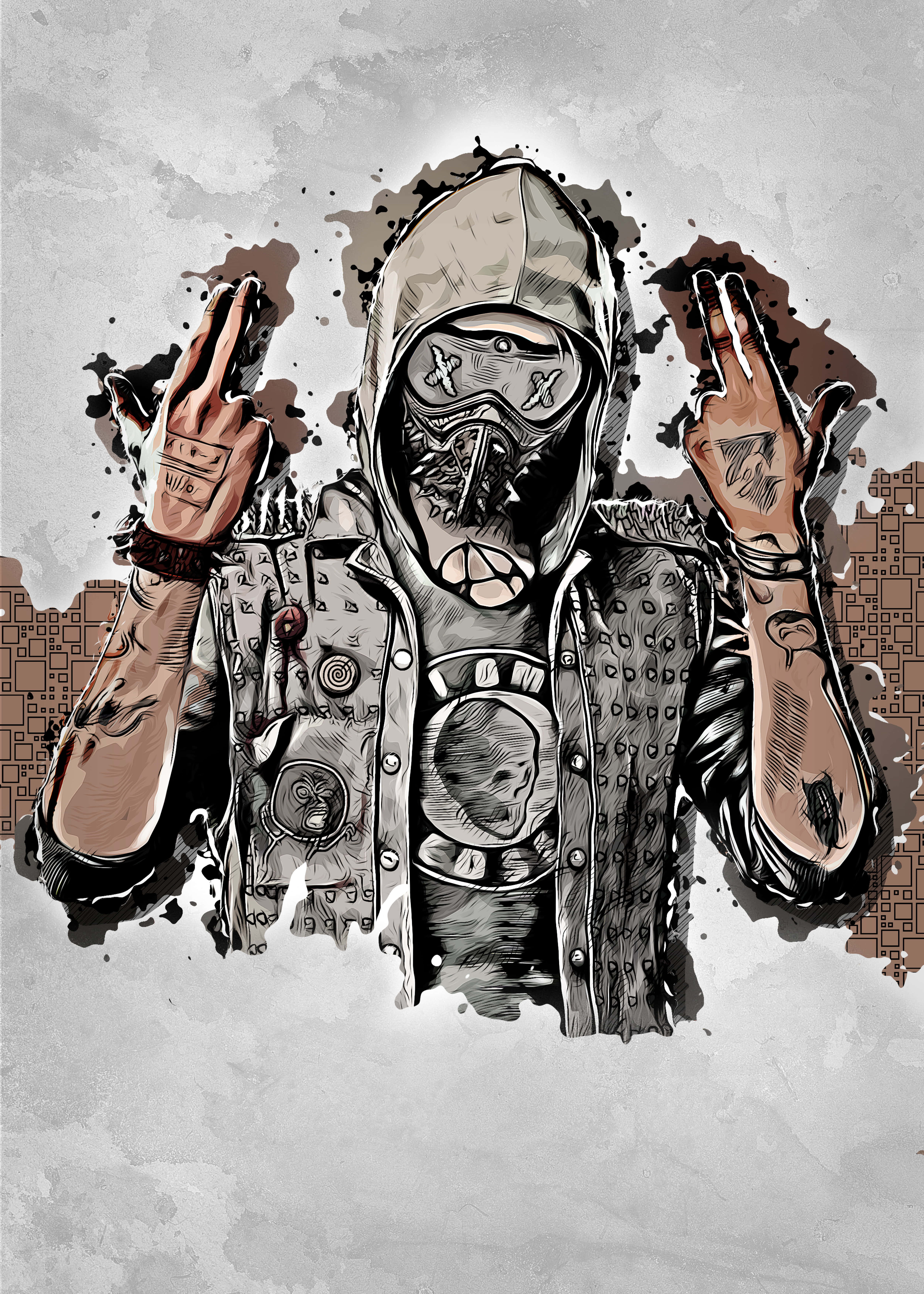 Gang 5000, hooded figure, gas mask, 5K Phone Wallpaper