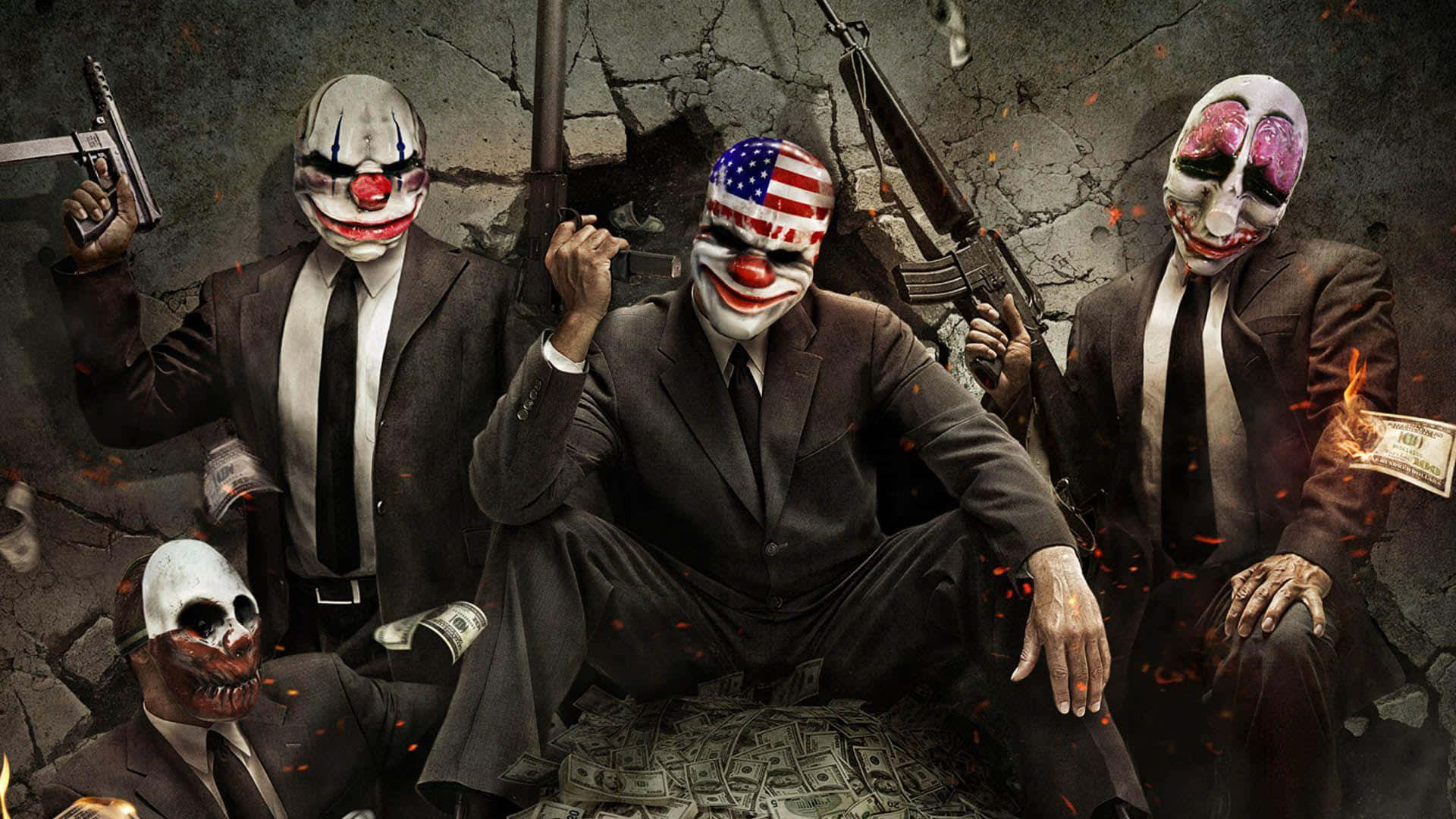 Gang, masked figures, suits, Full HD Desktop Wallpaper