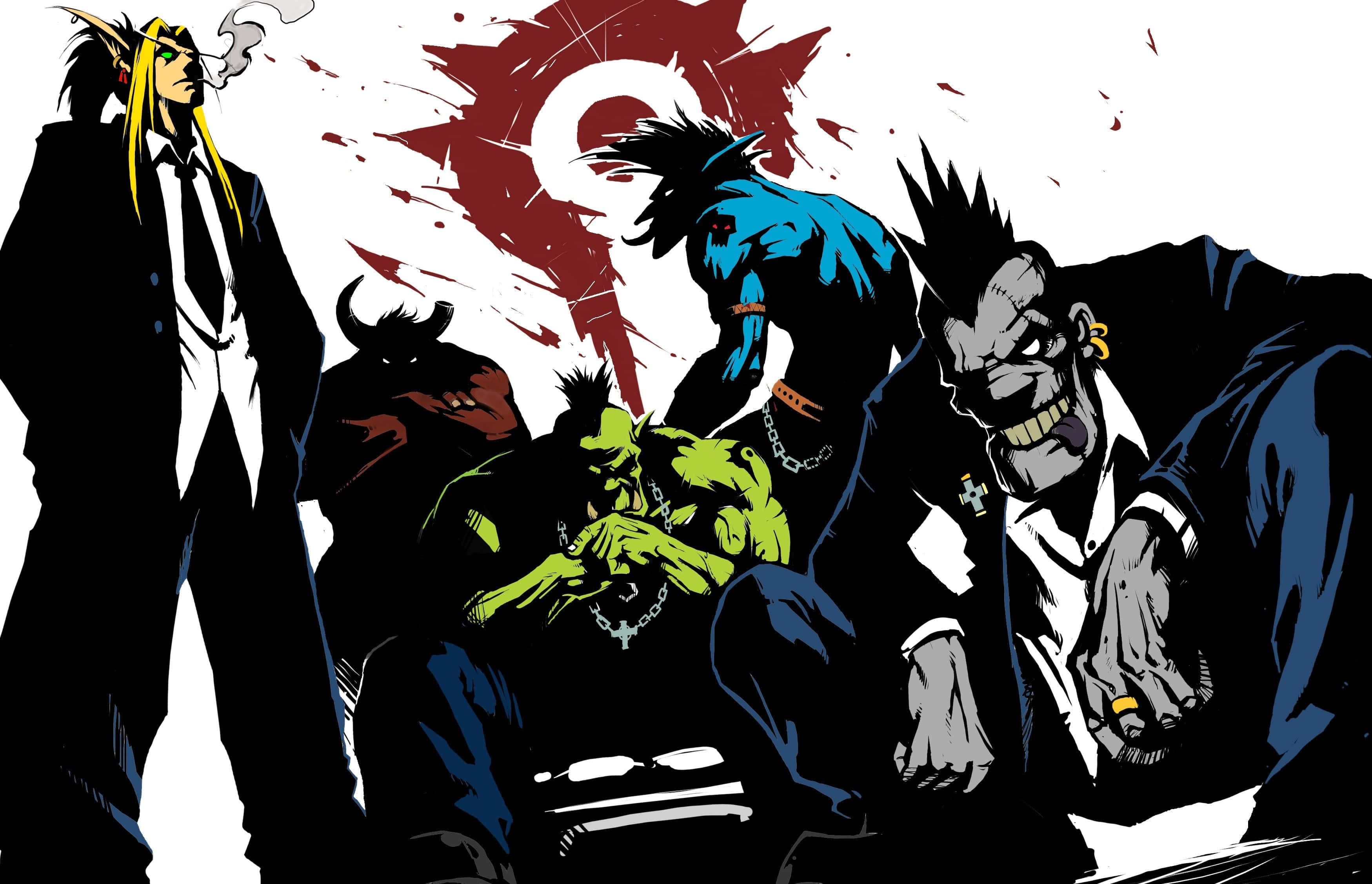 Gang, anime villains, suits, 2K Desktop Wallpaper