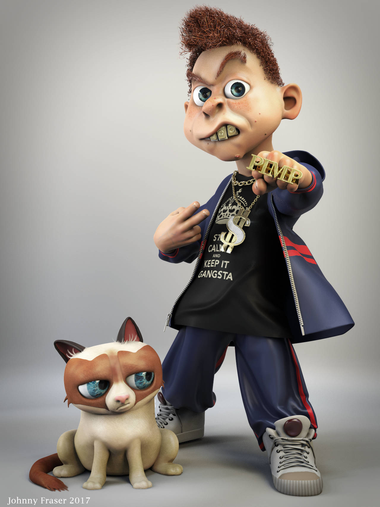 Gangsta Cartoon, cartoonish 3d-rendered boy, gold teeth, HD Phone Wallpaper