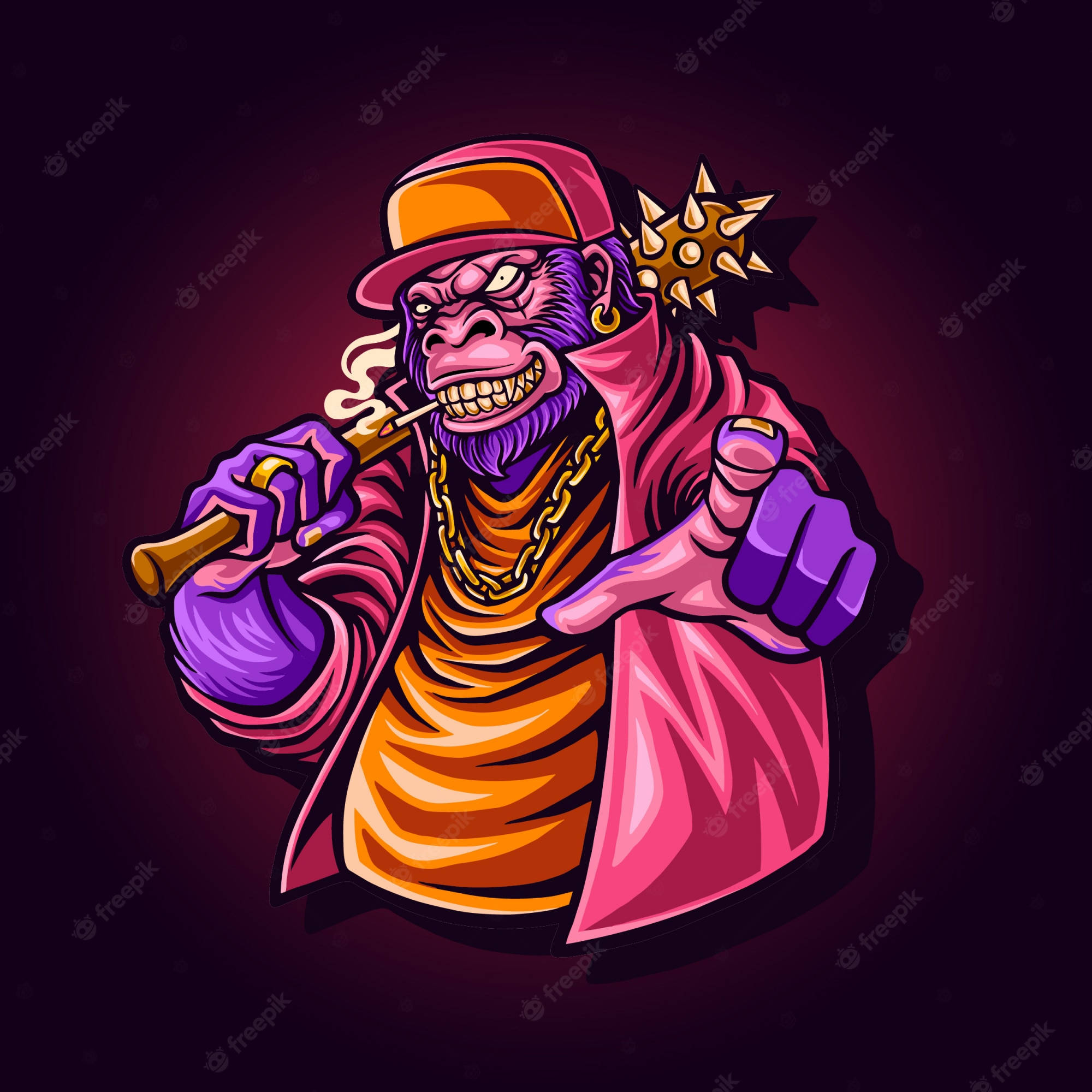 Gangsta Cartoon, purple monkey, pink coat, Full HD Desktop Wallpaper