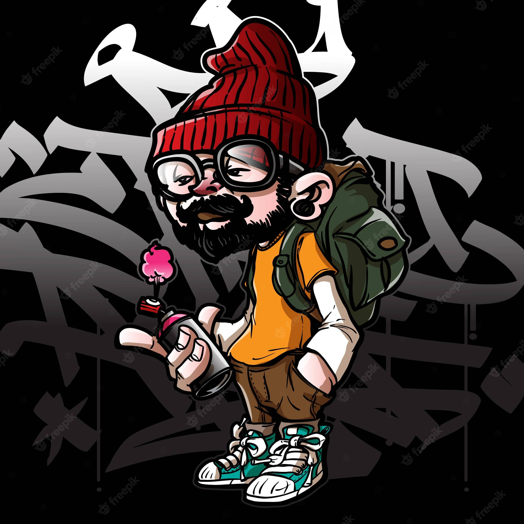 Gangsta Cartoon, red beanie, glasses, Full HD Desktop Wallpaper