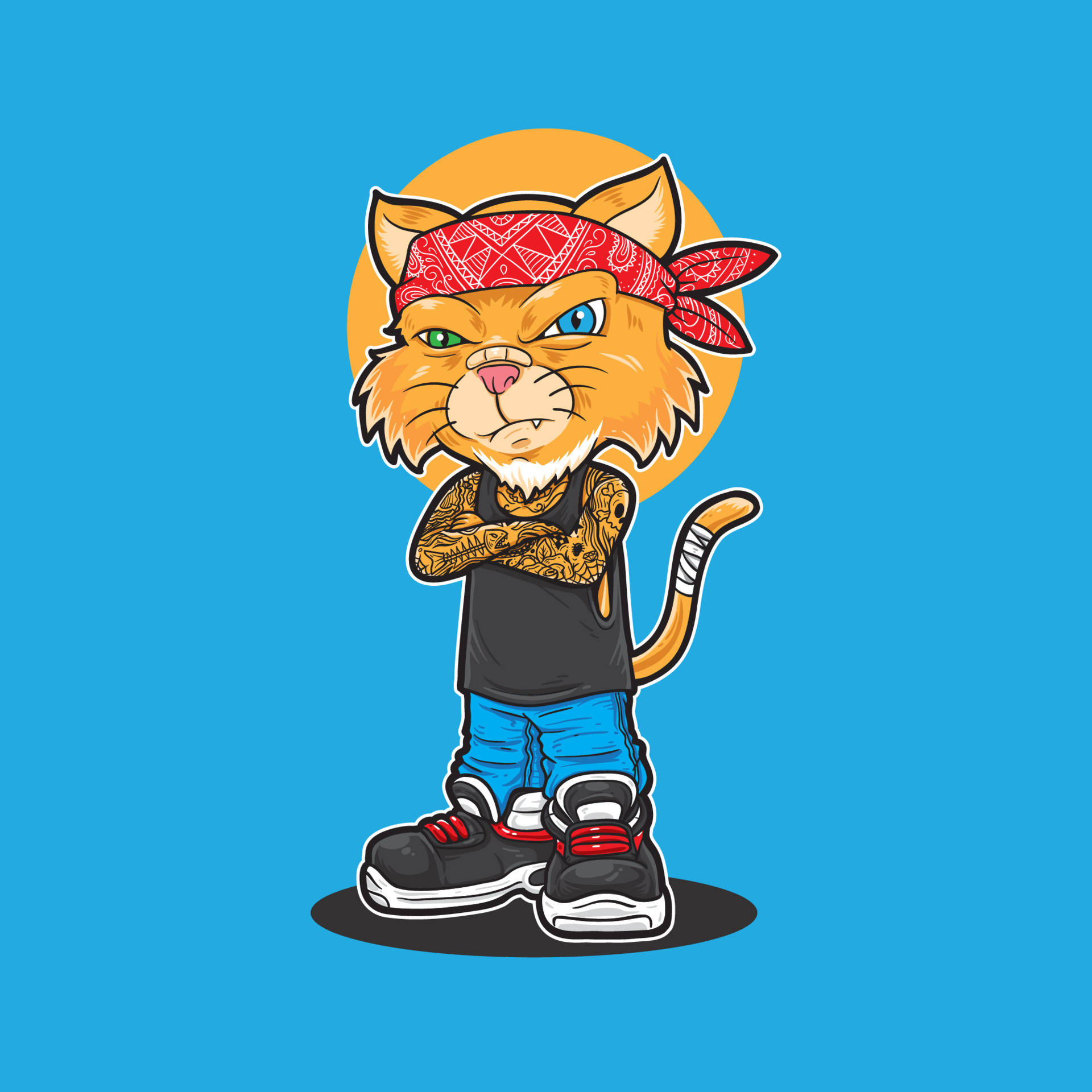 Gangsta Cartoon, cartoon cat, heterochromatic eyes, Full HD Desktop Wallpaper