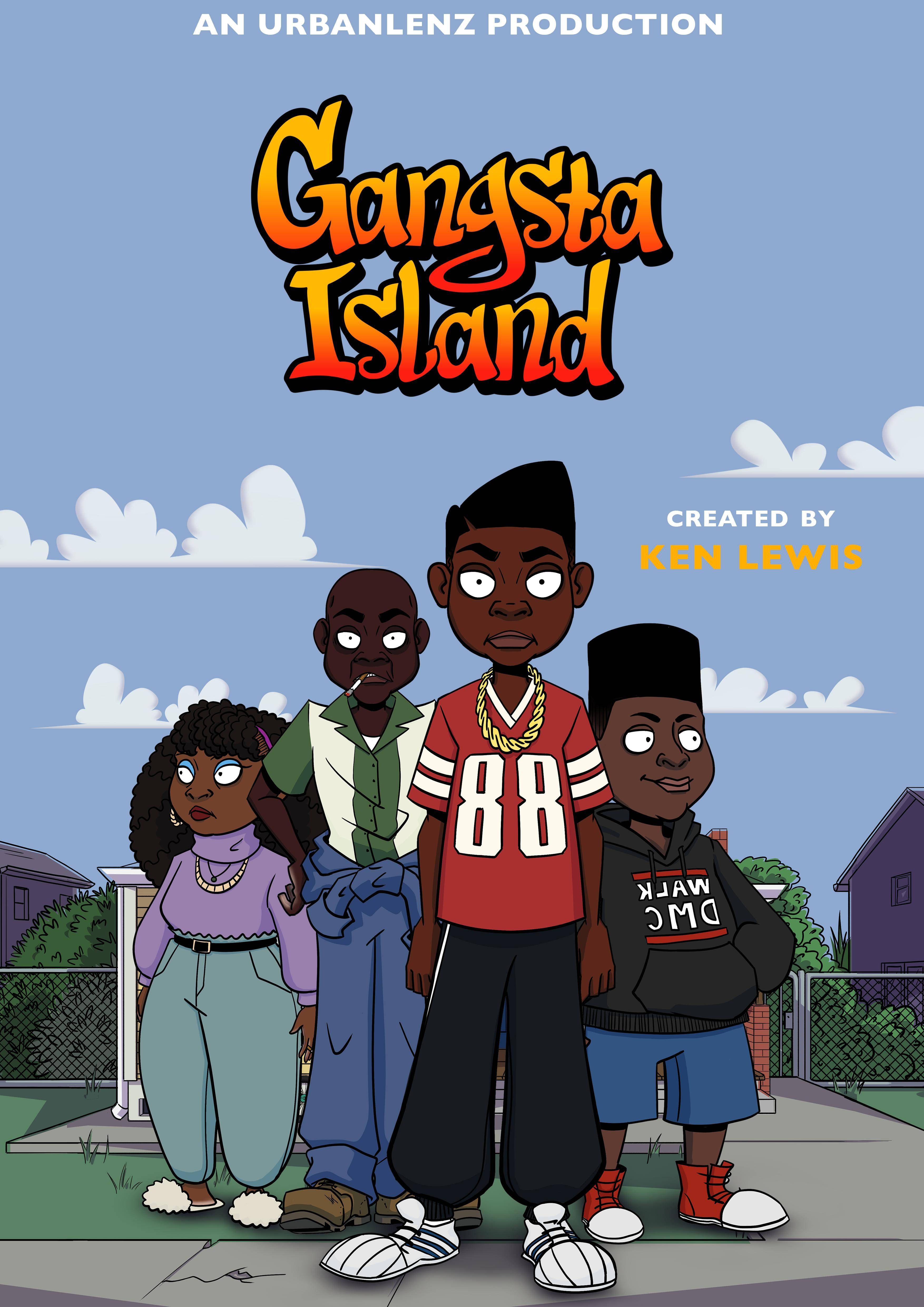 Gangsta Cartoon, suburban sidewalk, blue sky, 4K Phone Wallpaper