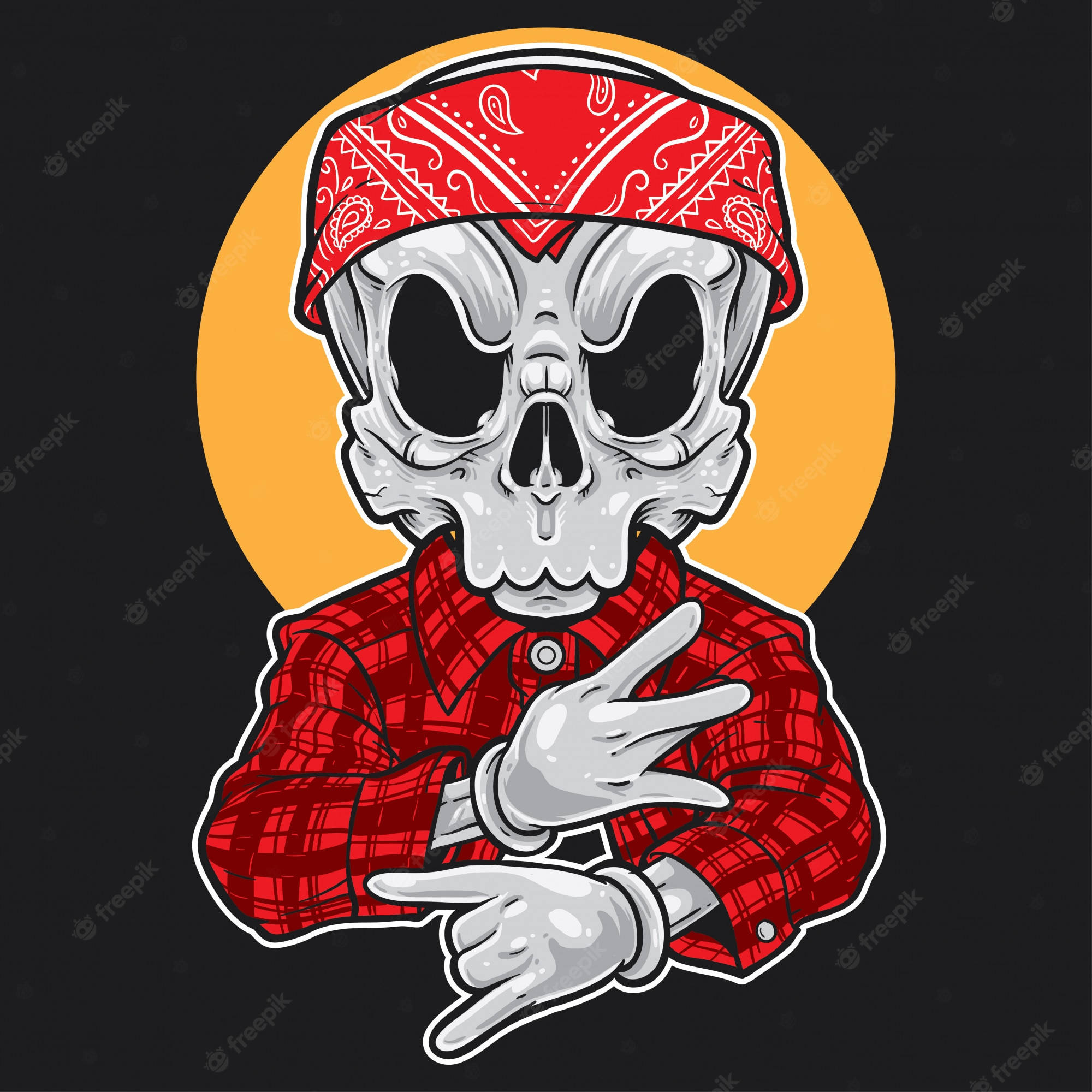 Gangsta Cartoon, cartoon skull, red bandana, Full HD Desktop Wallpaper