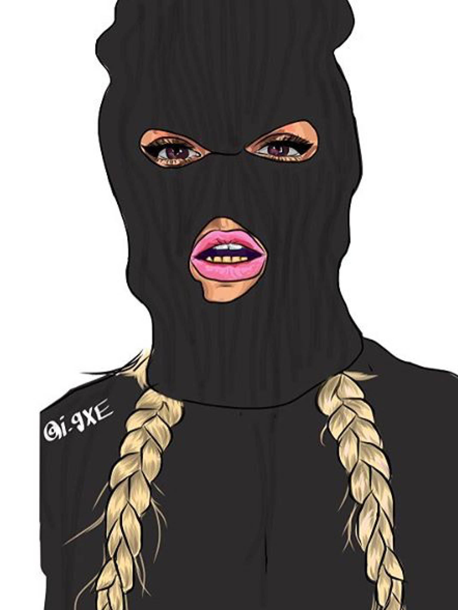 Gangsta Cartoon, black balaclava, bold pink lips, Full HD Phone Wallpaper