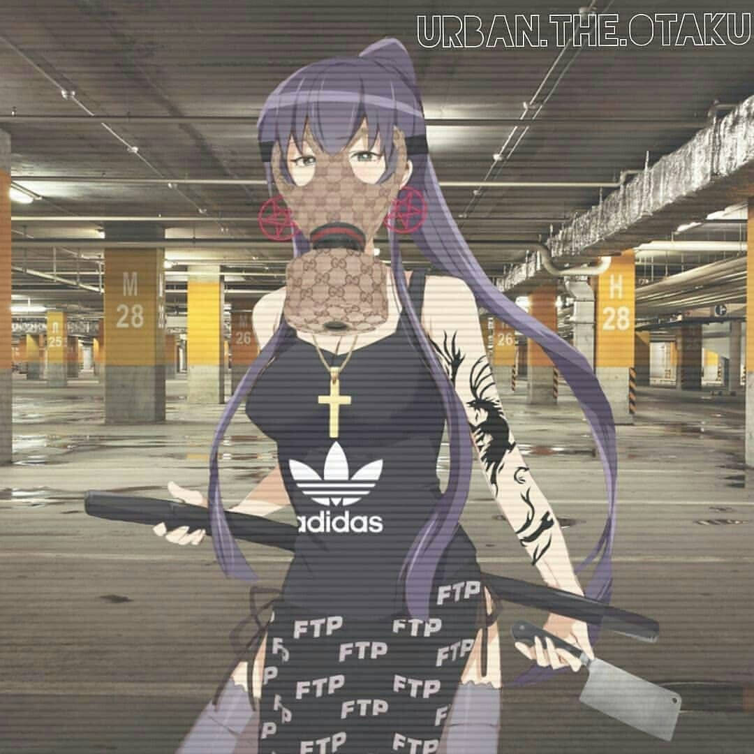 Gangsta Cartoon, purple hair, gas mask, SD Desktop Wallpaper