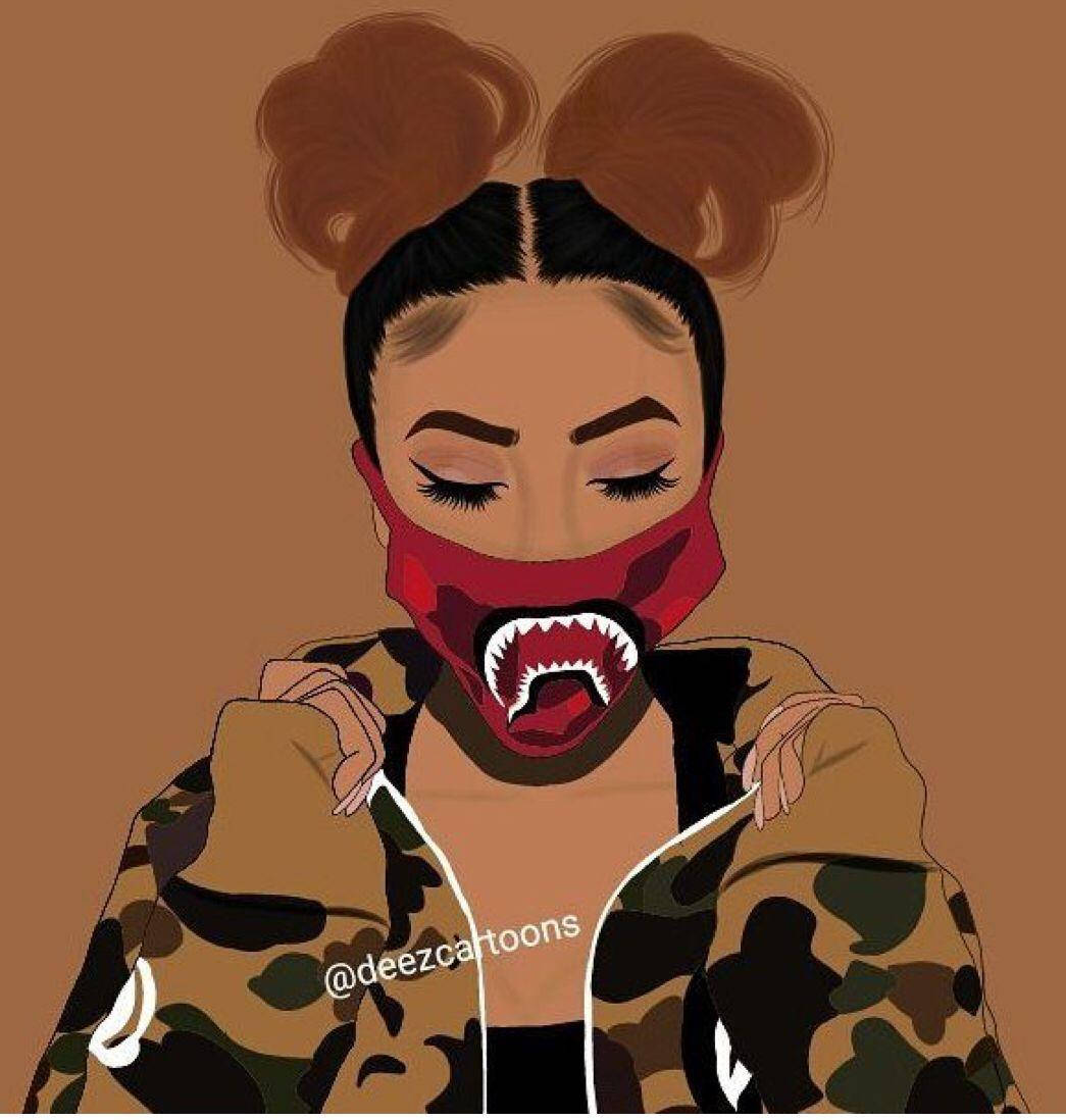 Gangsta Cartoon, shark mouth design, camouflage hoodie, SD Phone Wallpaper