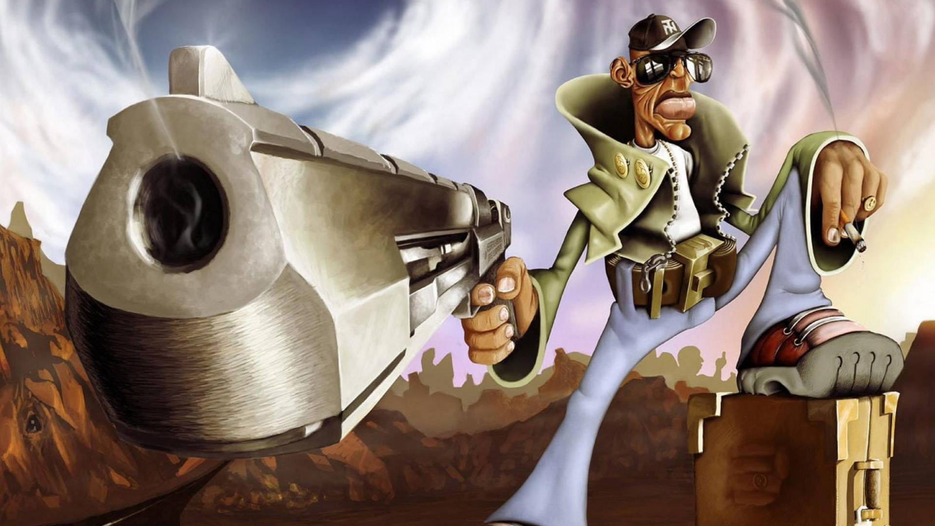 Gangster Cartoon, trench coat, cap, Full HD Desktop Wallpaper
