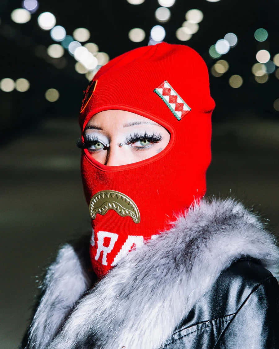 red balaclava, gold shark mouth, white lettering, SD Phone Wallpaper